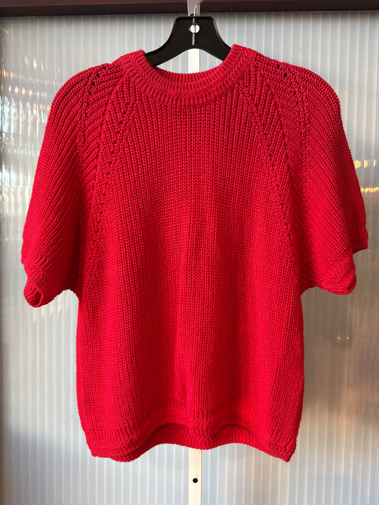 1990s Red Short-Sleeve Knit Sweater