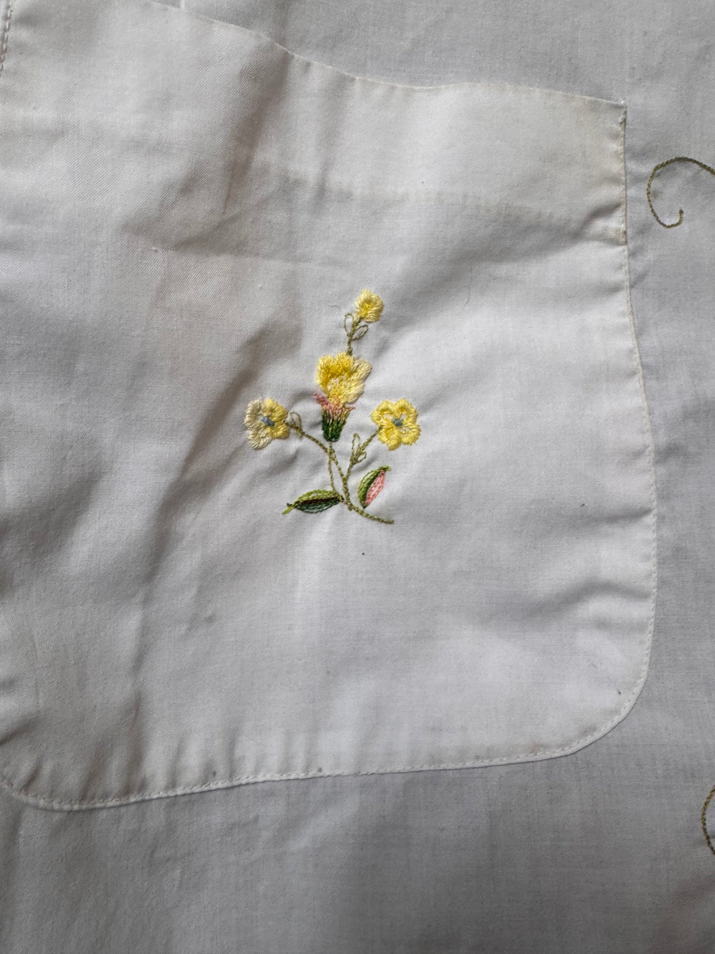Vintage Yellow-Floral Embroidered White Apron