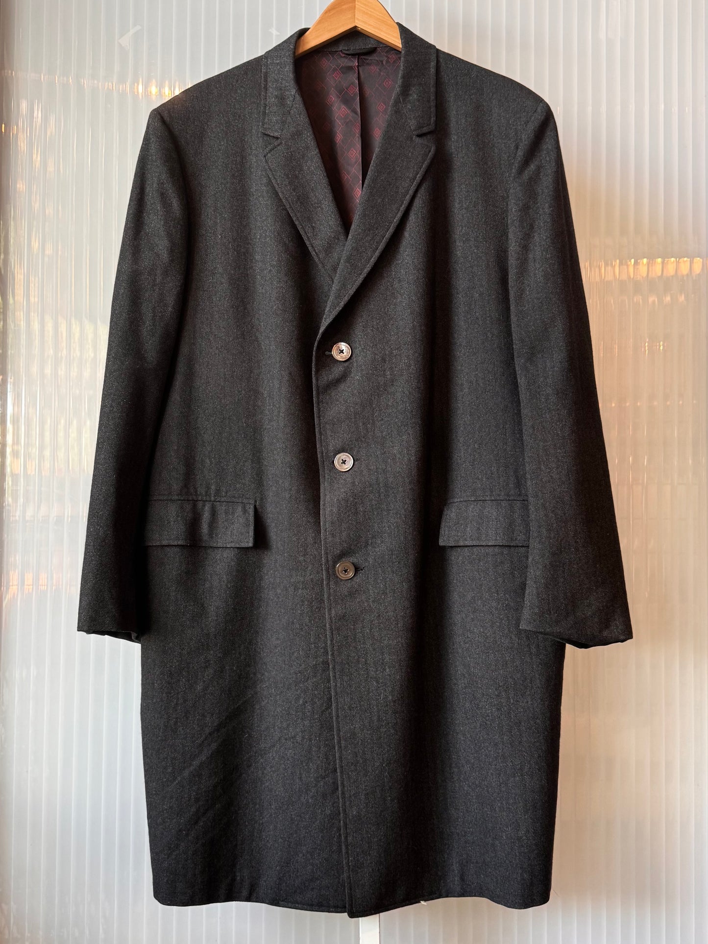 1950s Dark Gray Herringbone-Woven Overcoat
