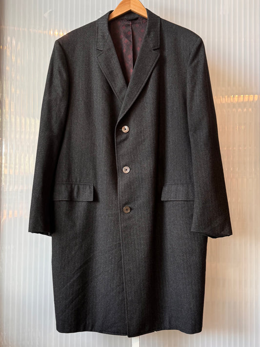 1950s Dark Gray Herringbone-Woven Overcoat