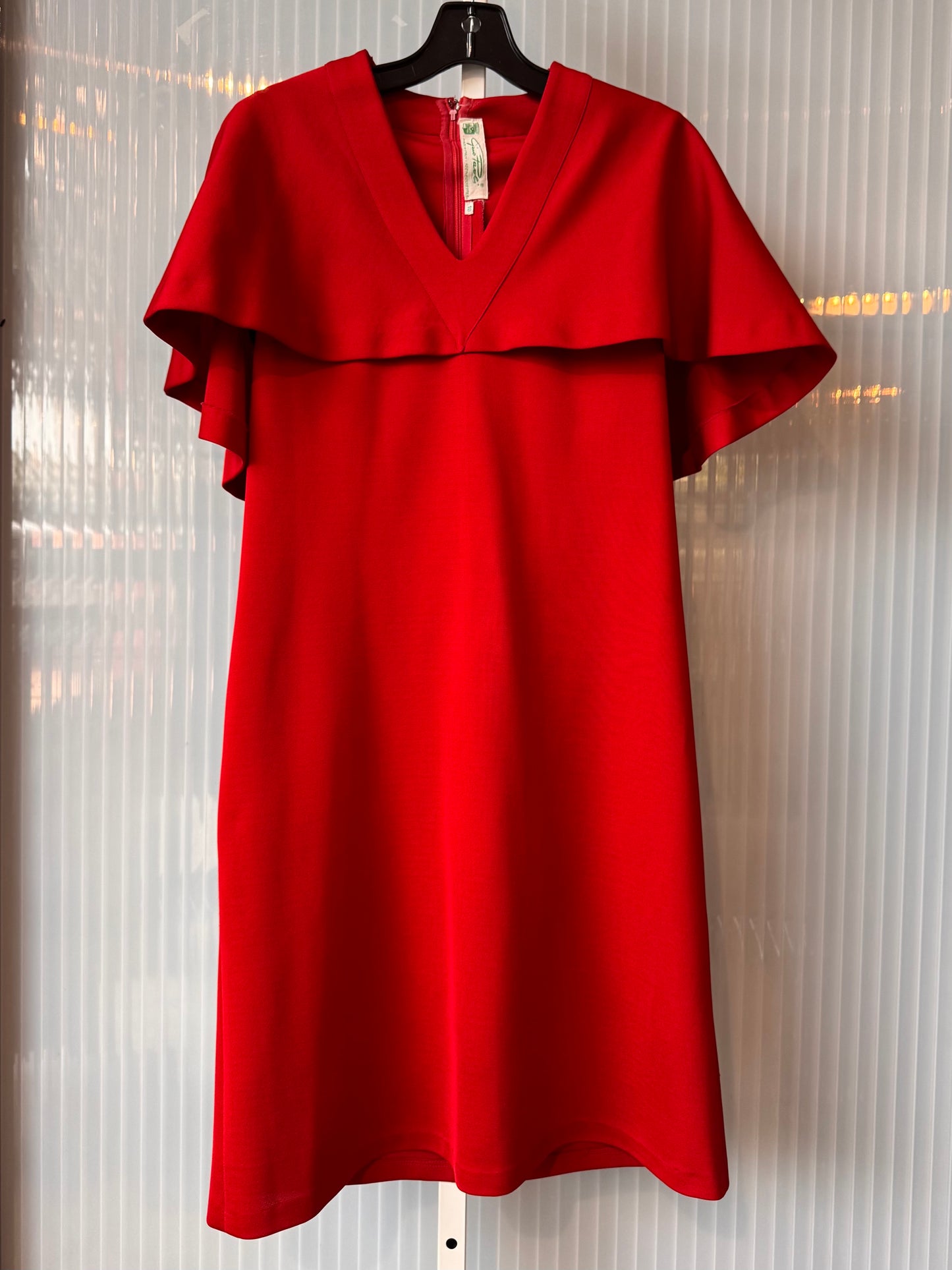 1960s Red V-Neck Dress with Capelet Sleeves