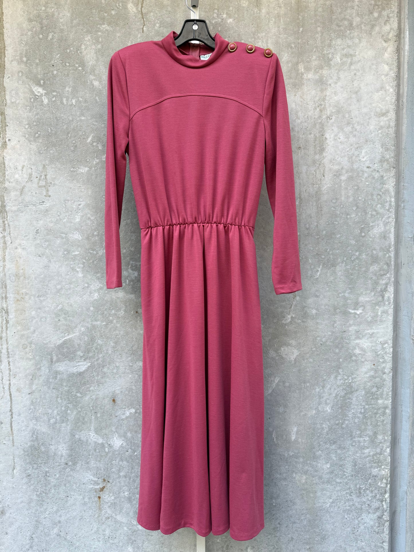 1980s Mauve Dress with Elastic Waist & Buttons Set