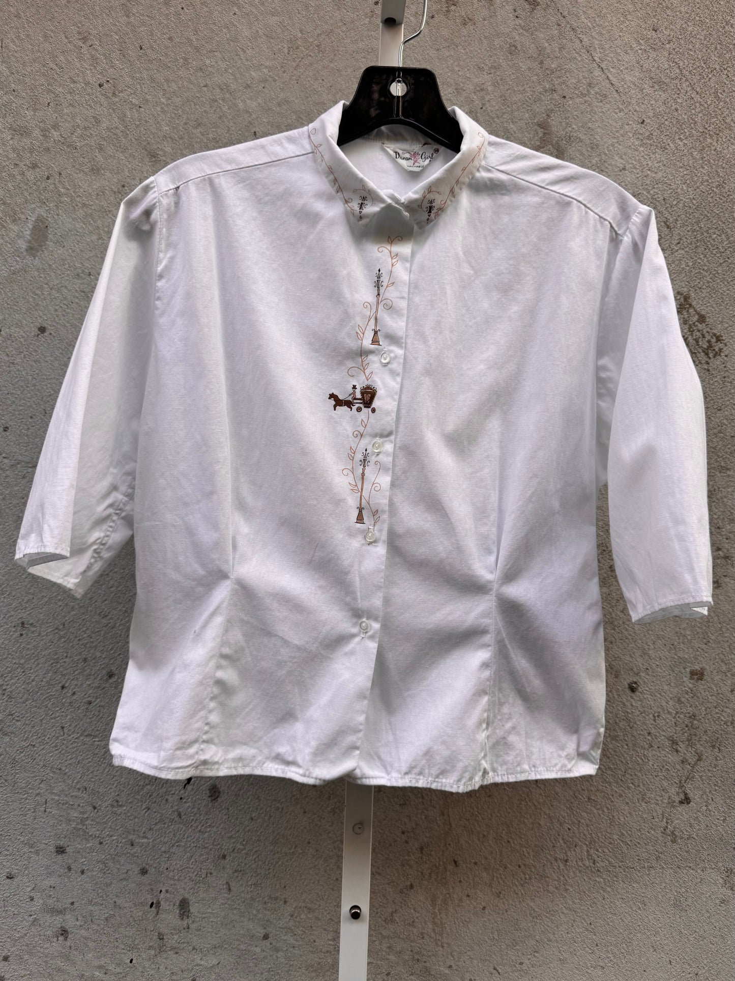 1960s White Blouse with Horse Carriage Print Detail