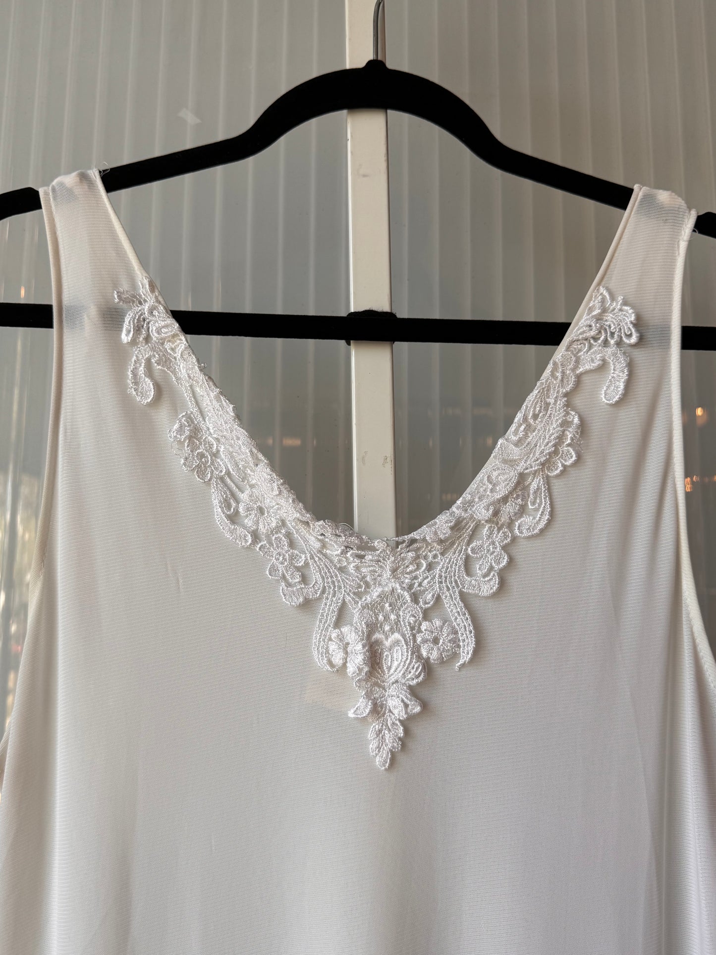 1970s White Pleated Hem Slip Dress