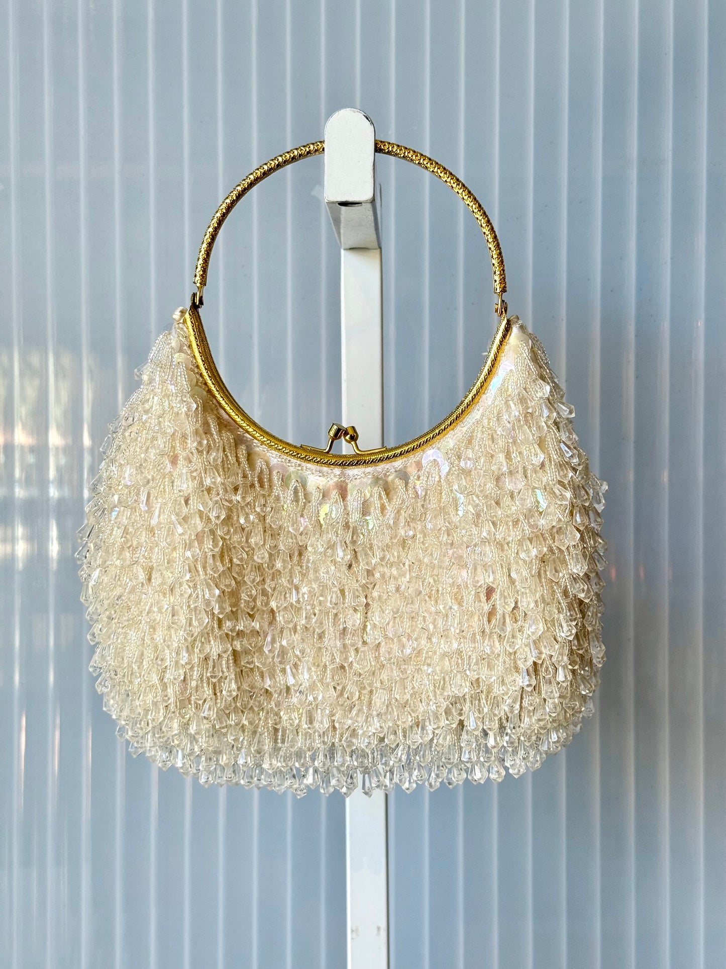 White Crystal Beaded Evening Handbag
