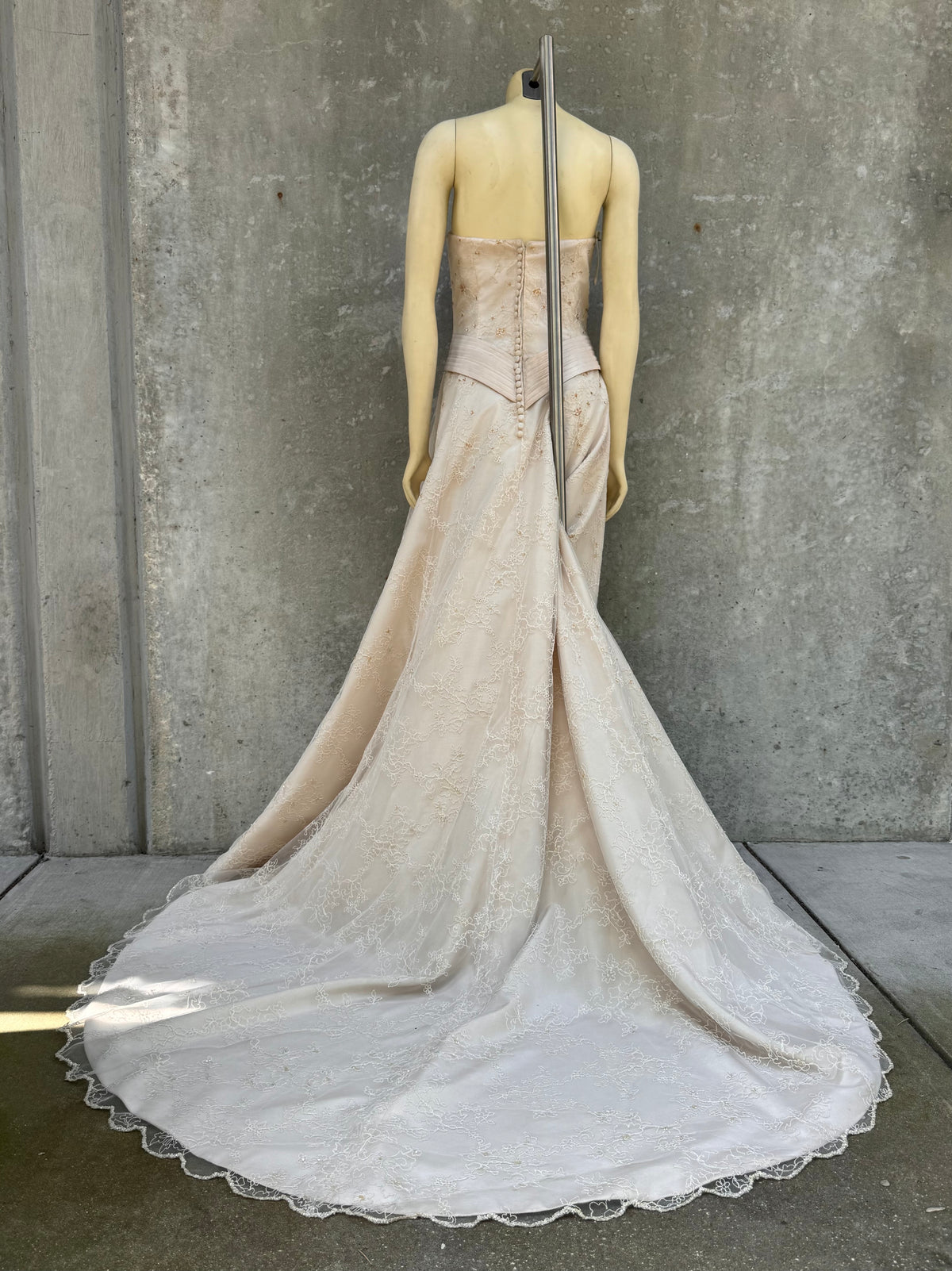 Y2K Taupe Floral Mesh Strapless Wedding Dress
