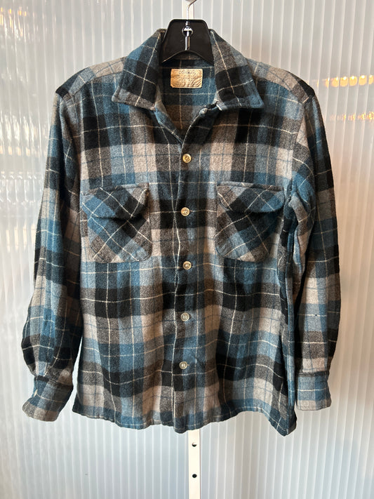 1960s Blue Plaid Long-Sleeve Shirt