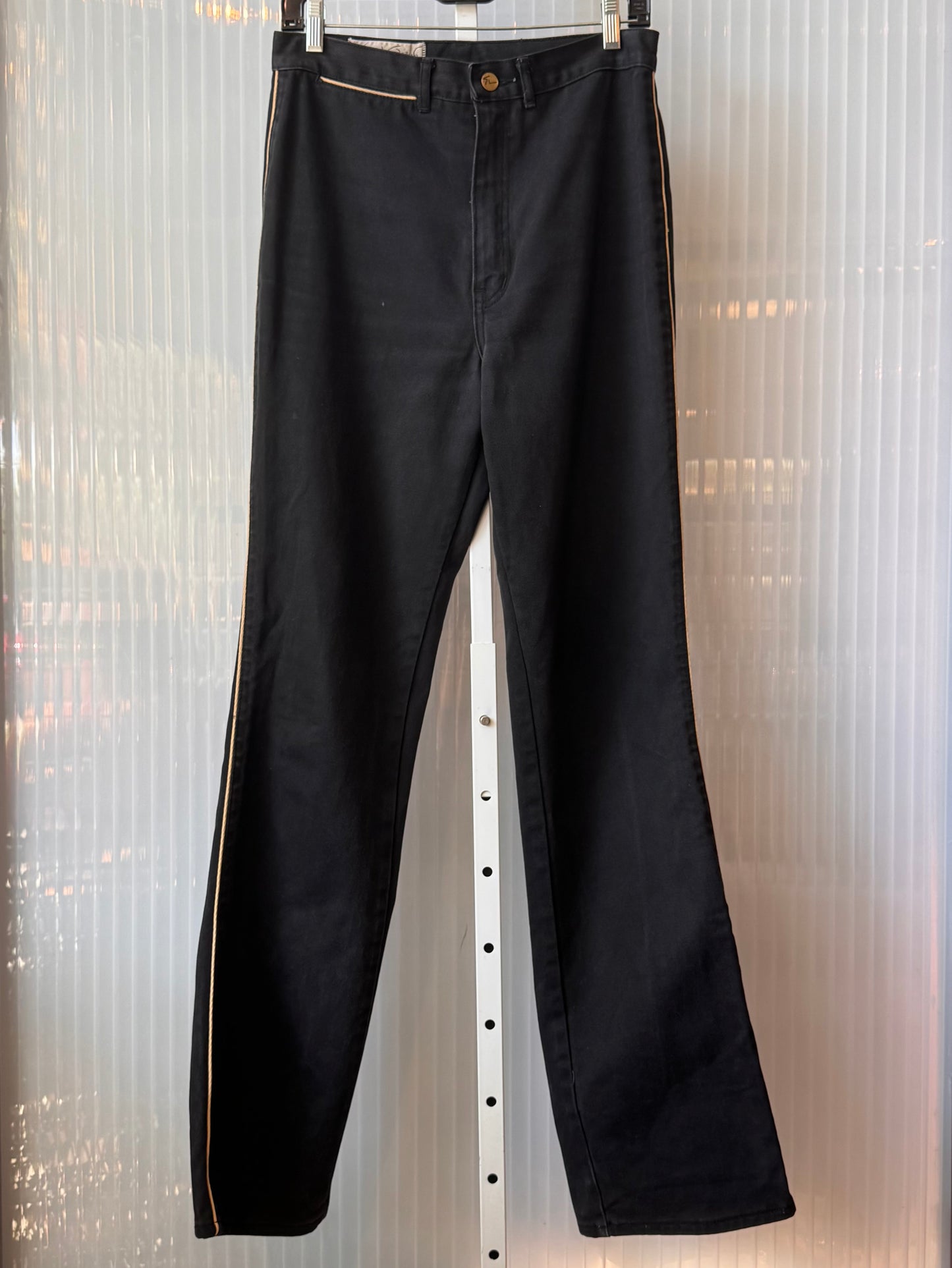 1980s Gloria Vanderbilt Black Denim Pants w/ Cream Piping