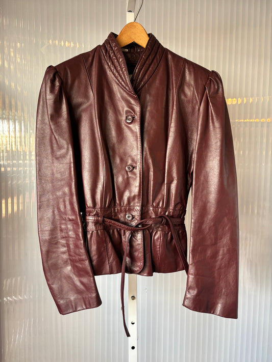 1980s Wilson Burgundy Leather Jacket w/ Belt Size 14