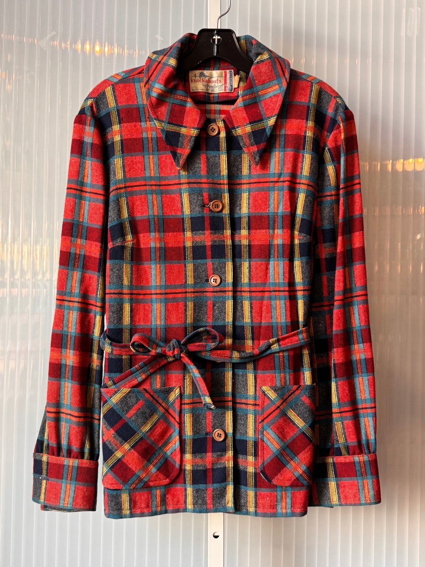 1970s Red Plaid Wool Point-Collar Jacket & Pants Set