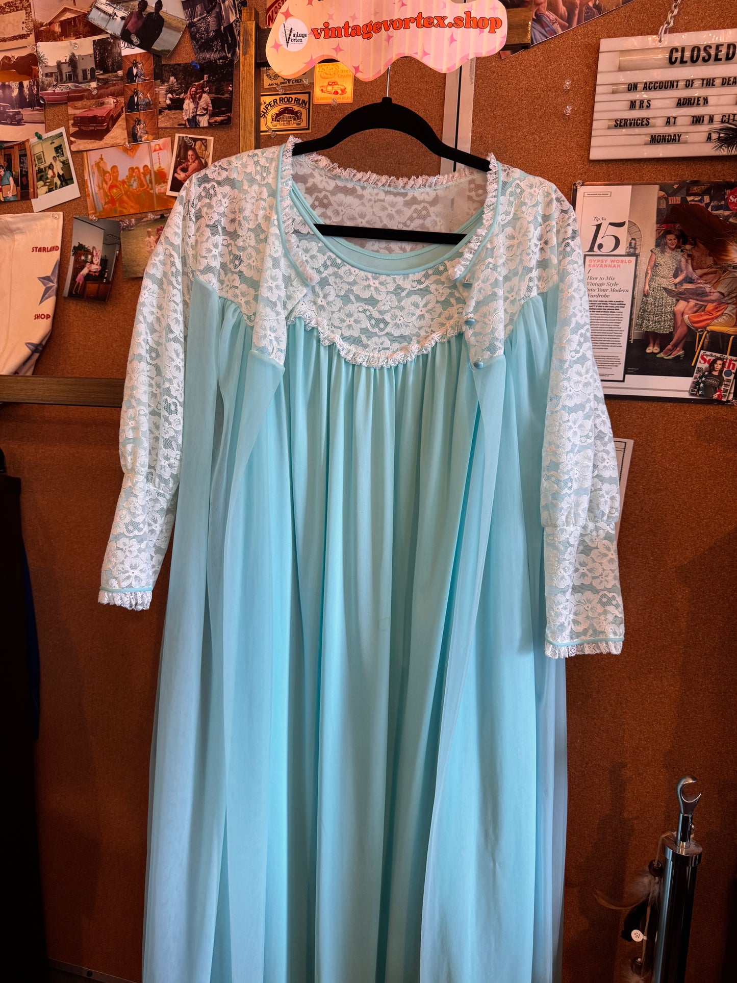 1960s Blue Peignoir Robe + Nightgown Set