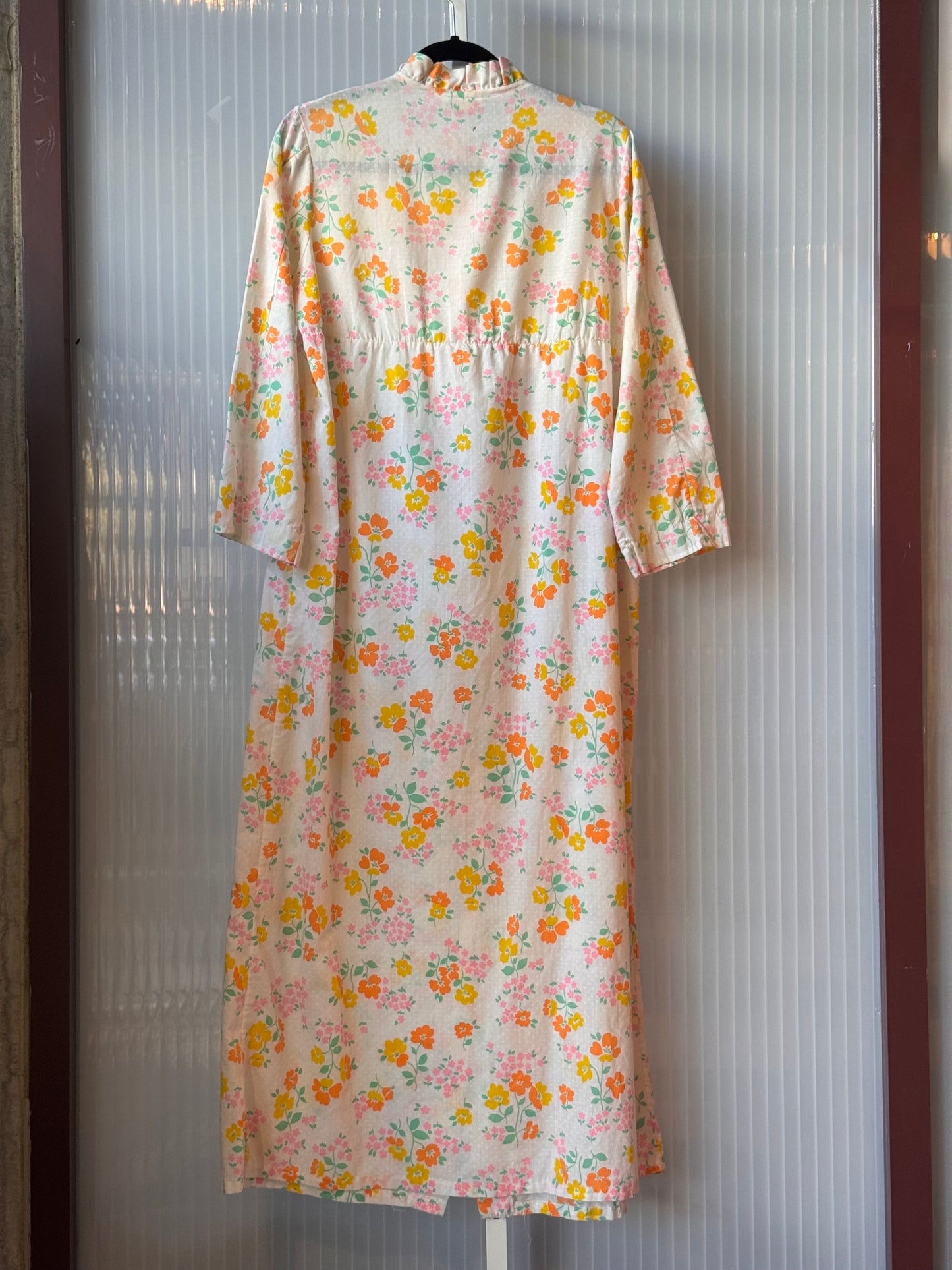 1960s White Pastel Floral Print Loungewear Dress