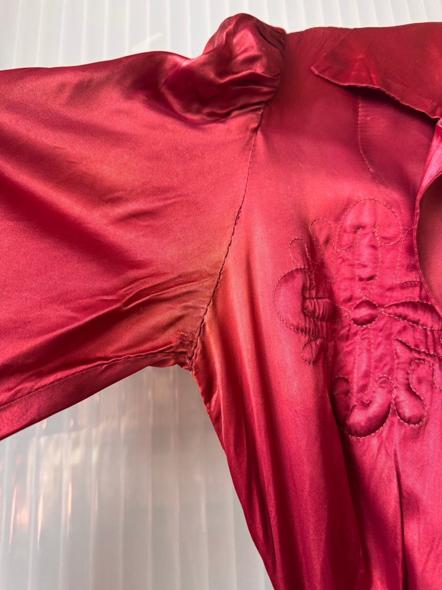 1940s Deep Red Luxurious Satin Robe Dress