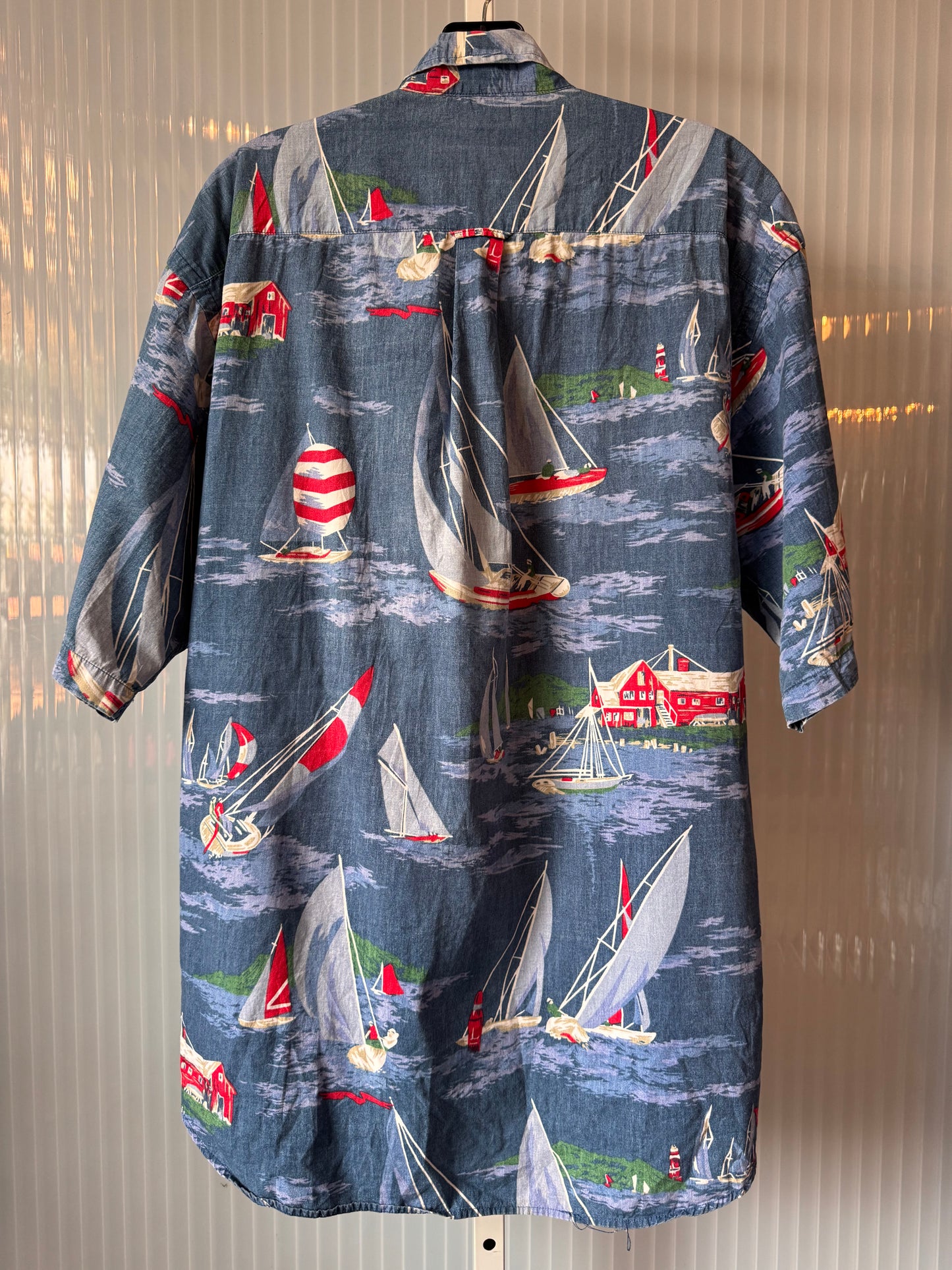 1990s Blue Sailboat Button Down Shirt