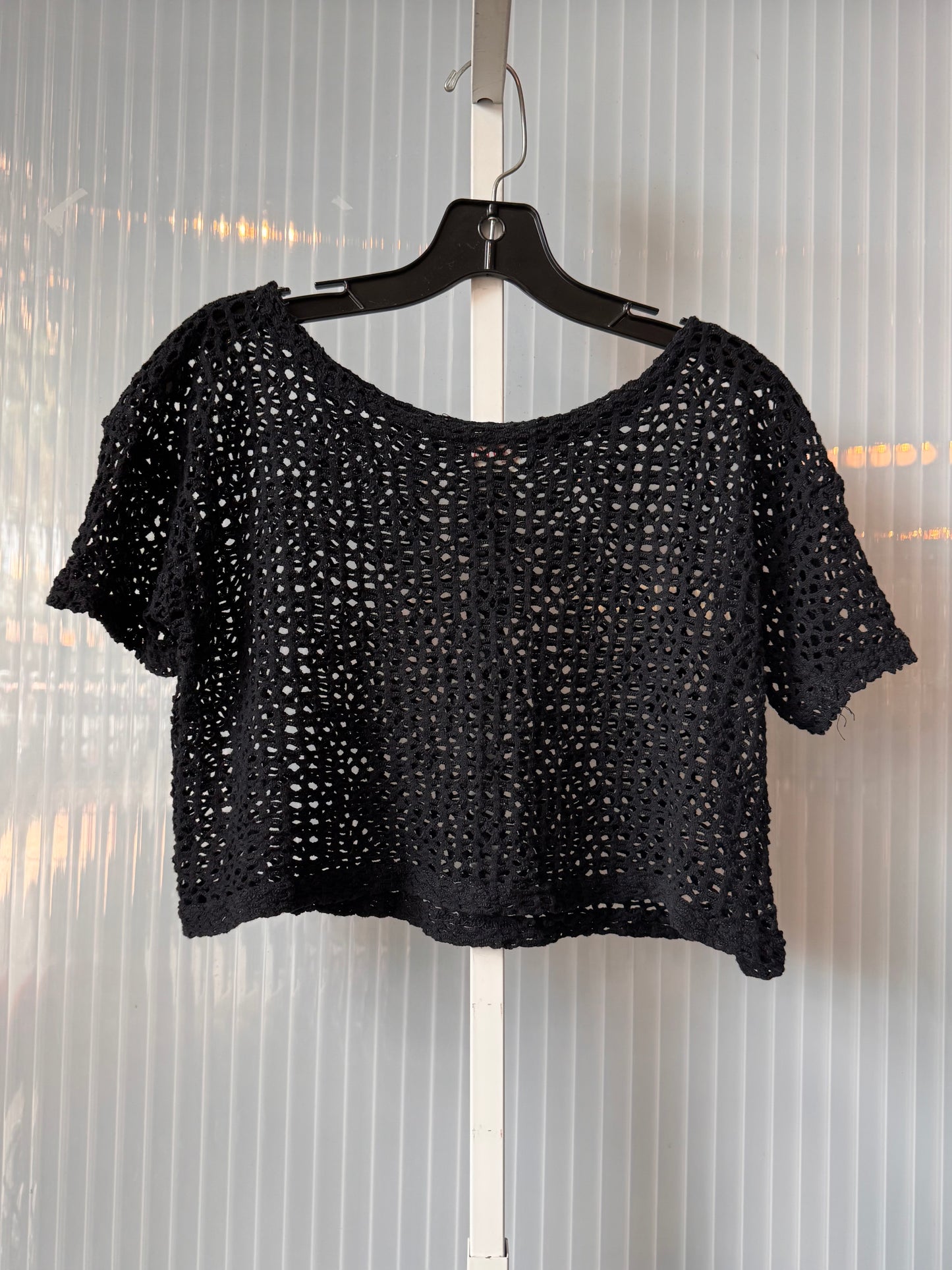 1980s Black Mesh Swim Cover-up / Loungewear Top & Shorts Set