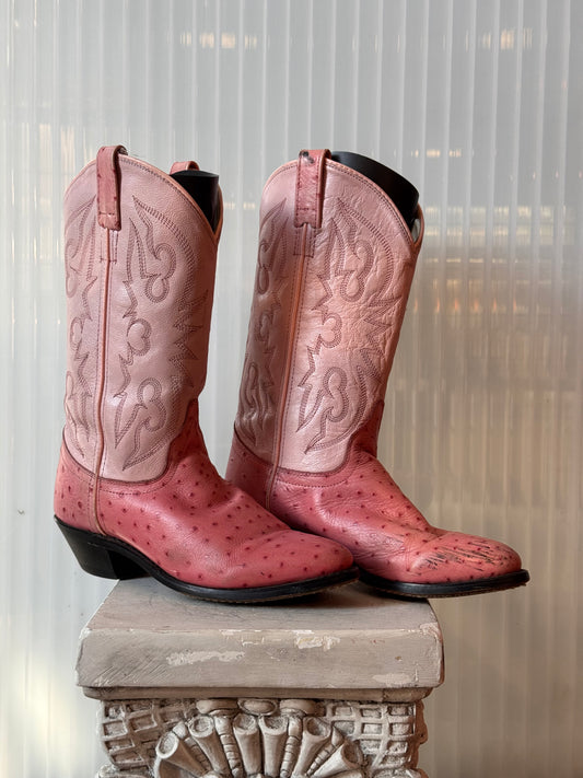 Pink Ostrich Leather Western Boots
