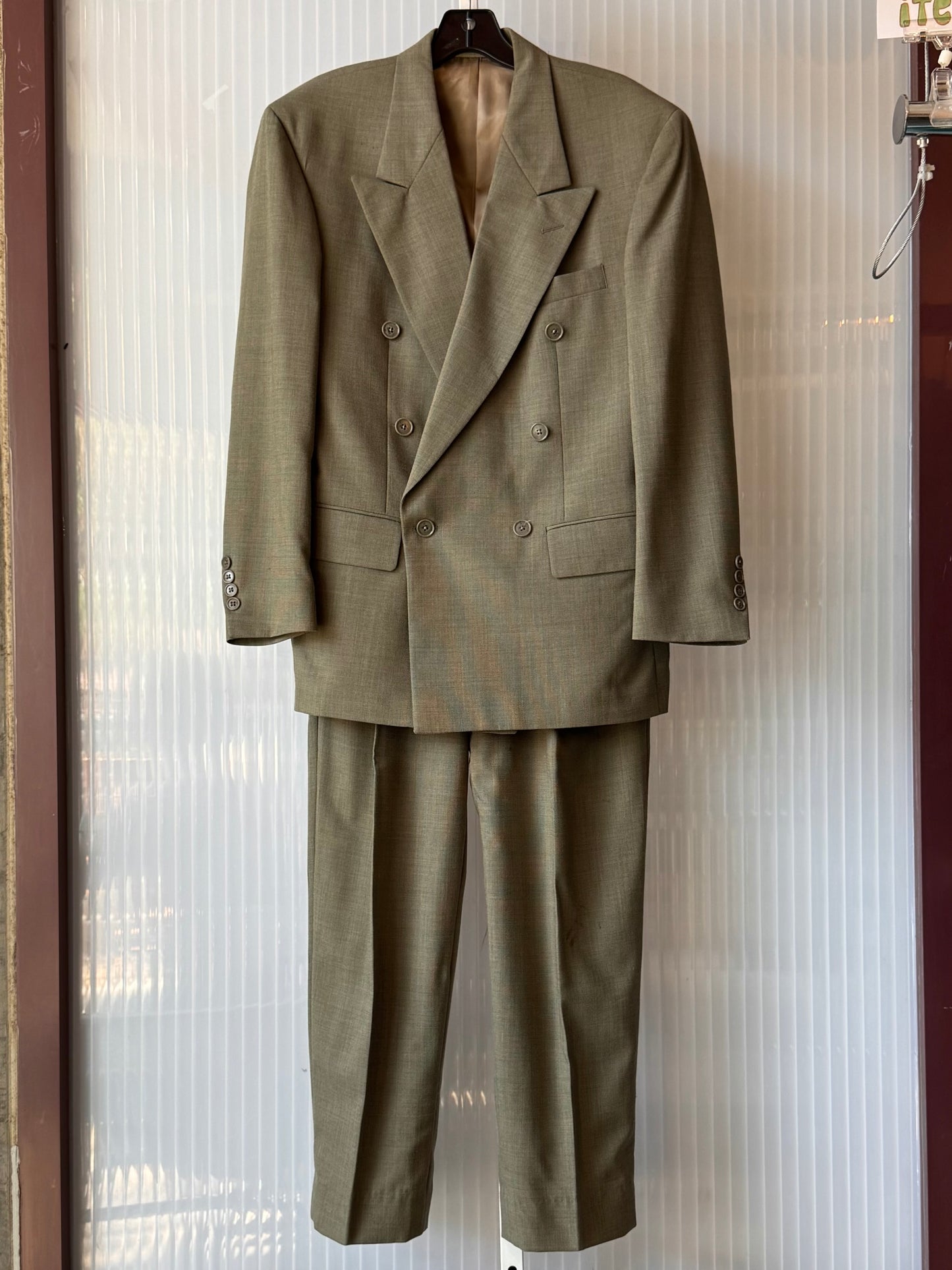 1990s Sage Green Wool Blazer & Pants Suit Set