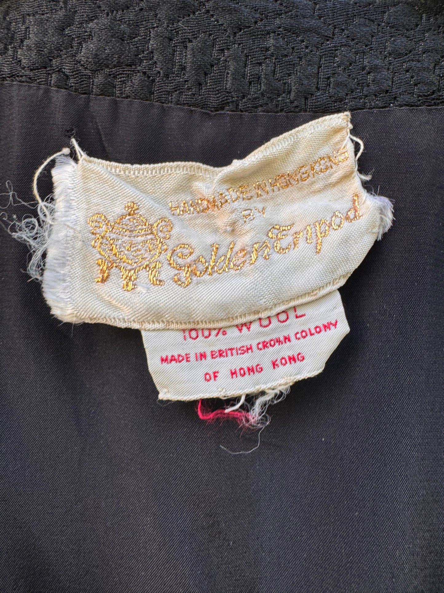 1950s Black Wool Coat with Beaded Buttons