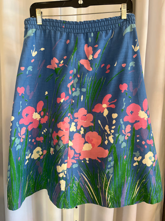 1970s Blue Floral Skirt