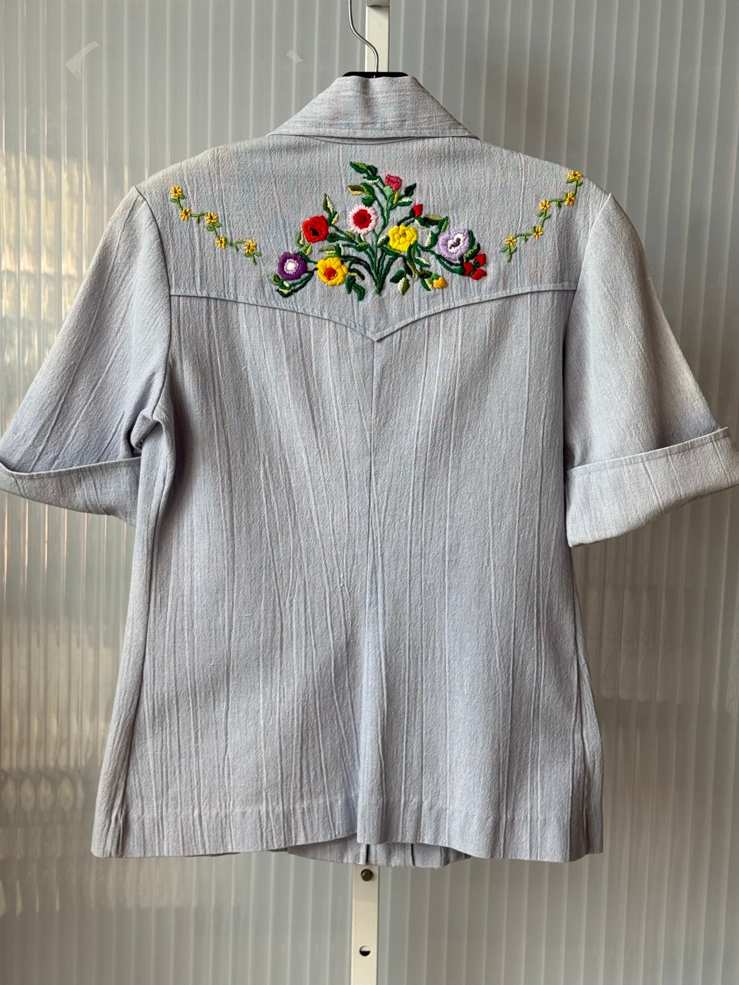 1970s Blue Hand Embroidered Collared Shirt
