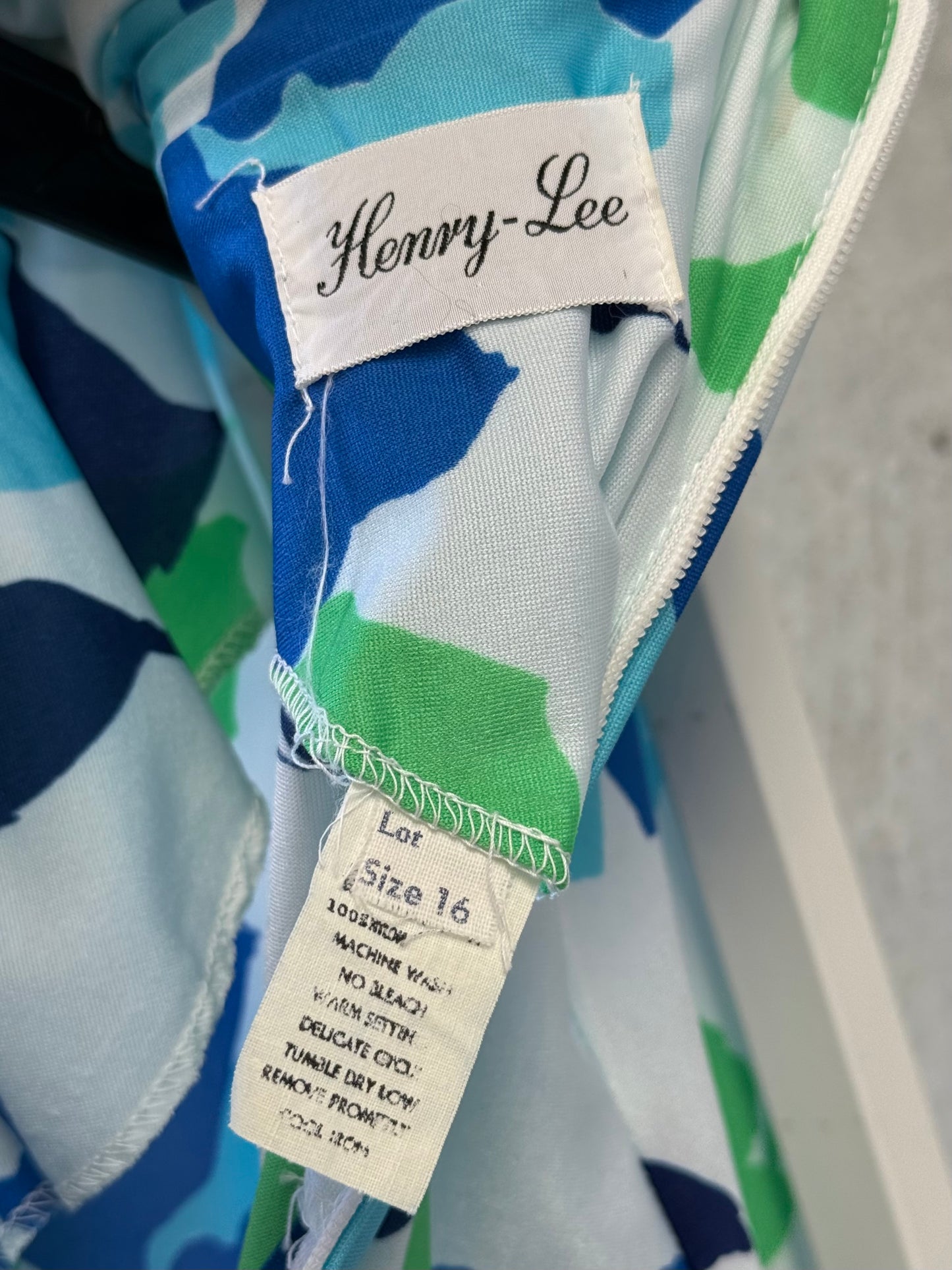 1970s White Dress with Blue & Green Floral Print