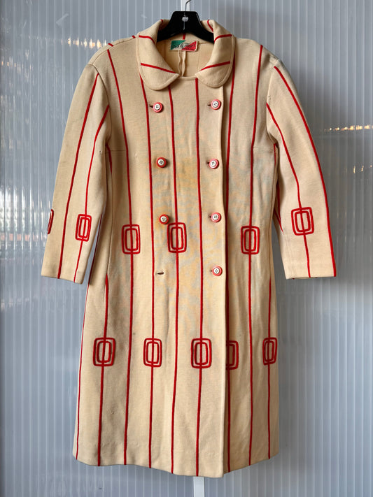 1960s Red-Pinstripe Cream Dress Coat
