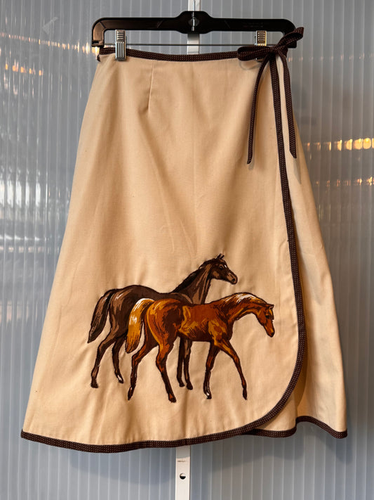 1980s Khaki Wrap Skirt with Horse Applique