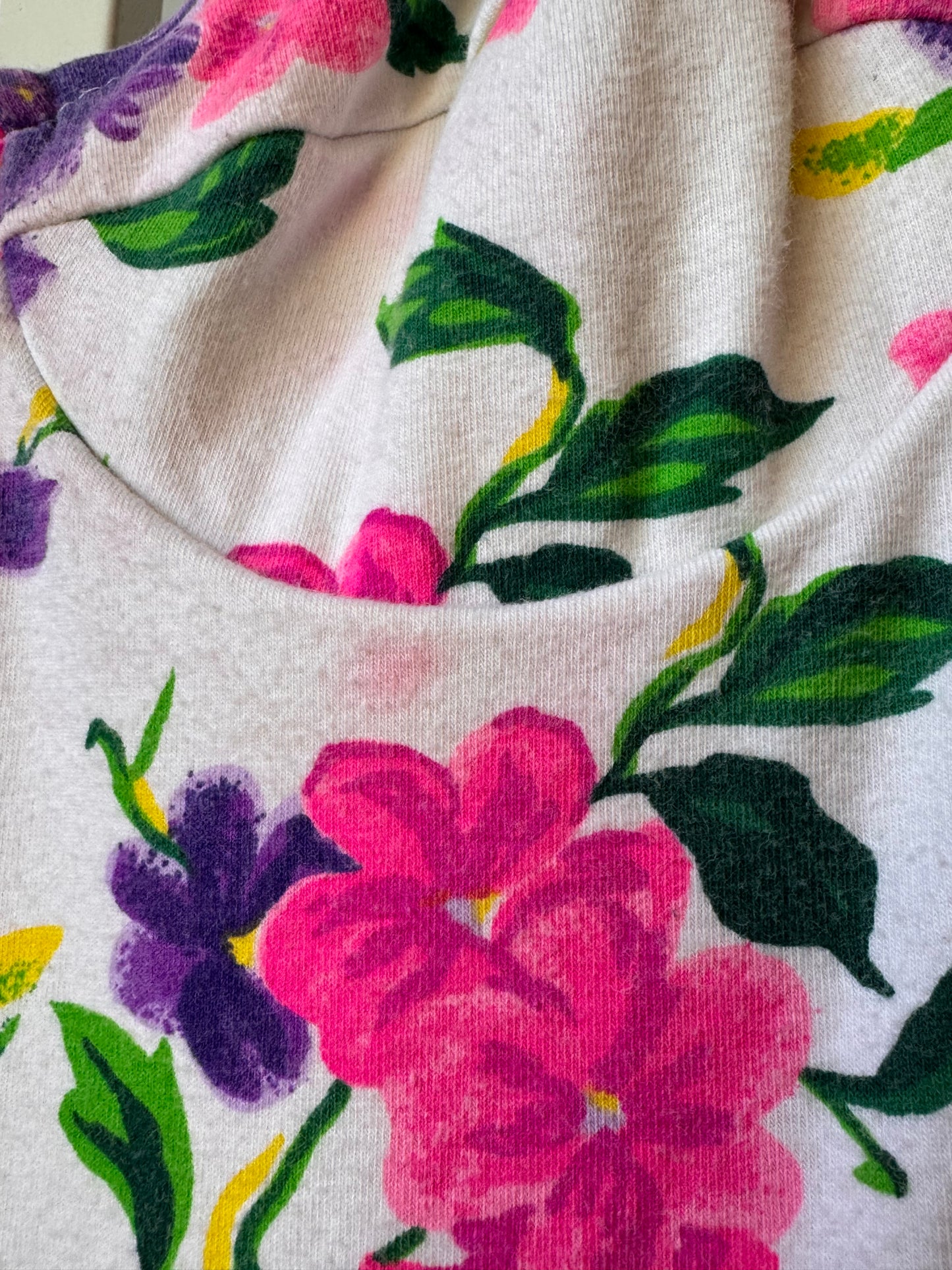1990s Pink Floral Print White One Piece Swimsuit