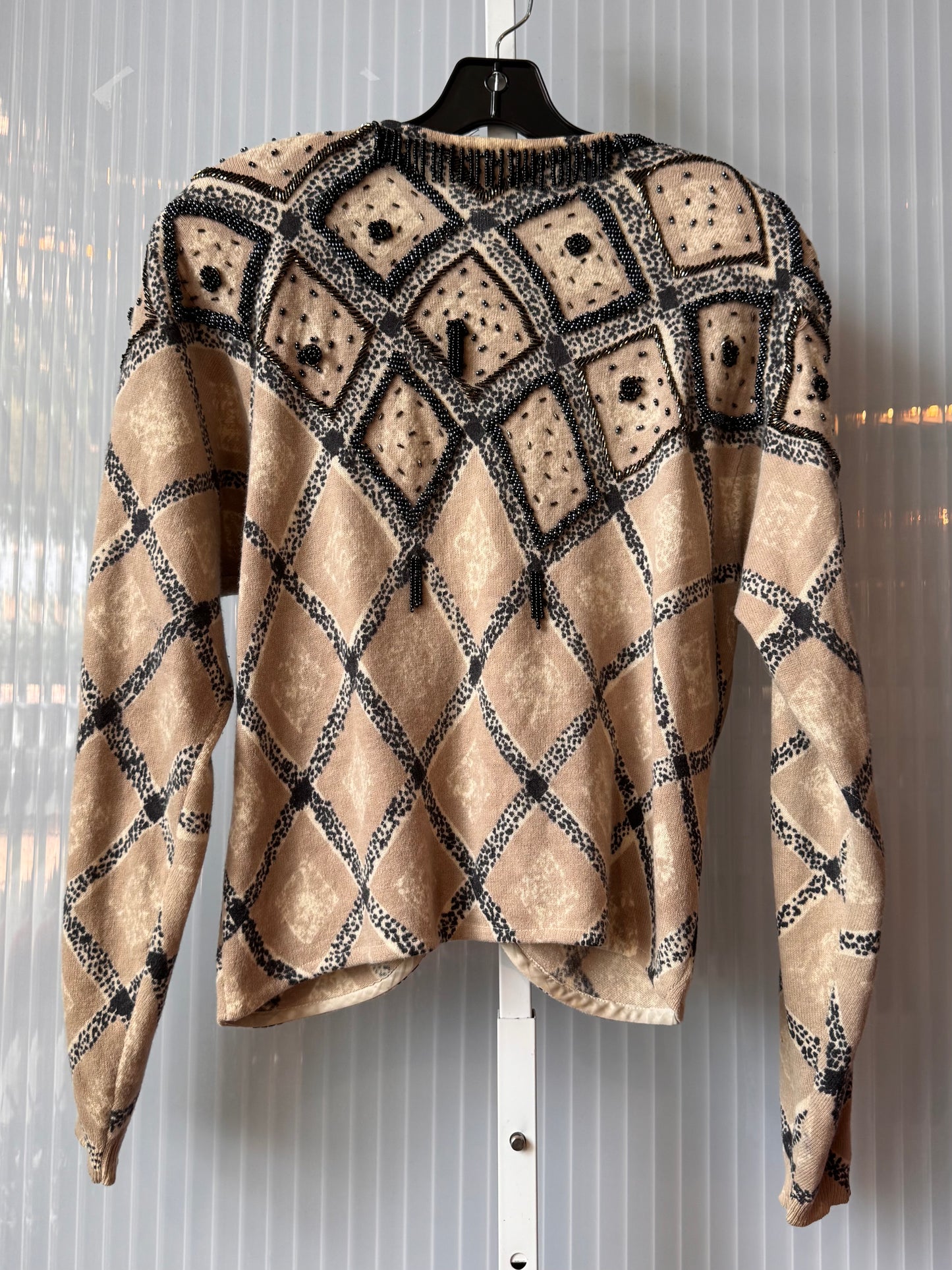 1990s Beige & Black Sparkly Beaded Cardigan