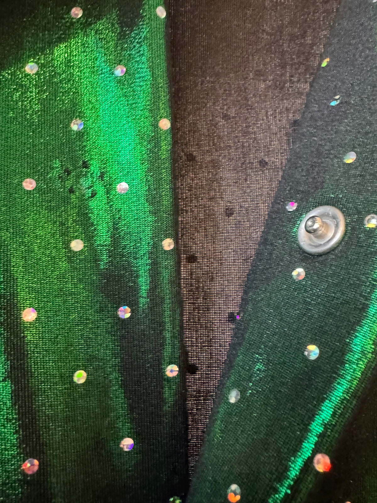 1990s Bedazzled Metallic Green 1970s-Costume Disco Shirt