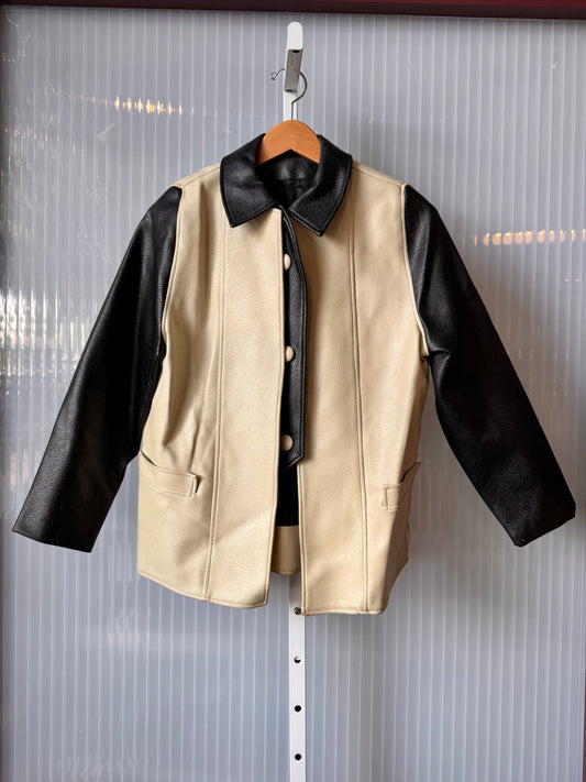 1940s Black & Cream Leather Jacket