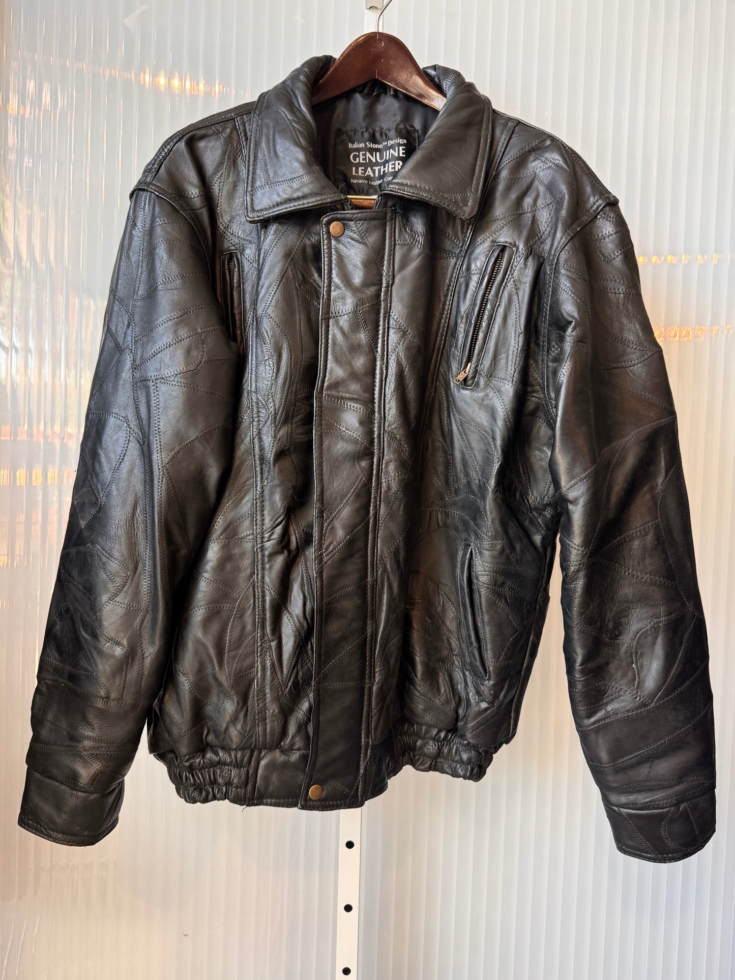 1990s Black Leather Zip Up Jacket