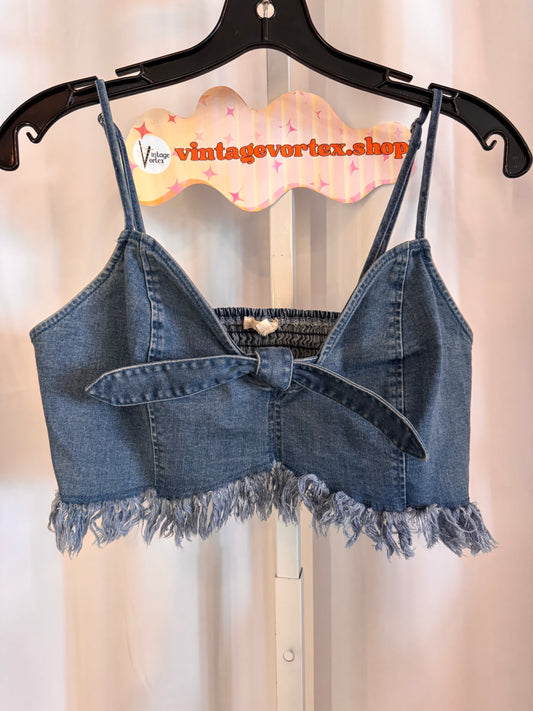 2010s Raw-Edge Denim Crop Top