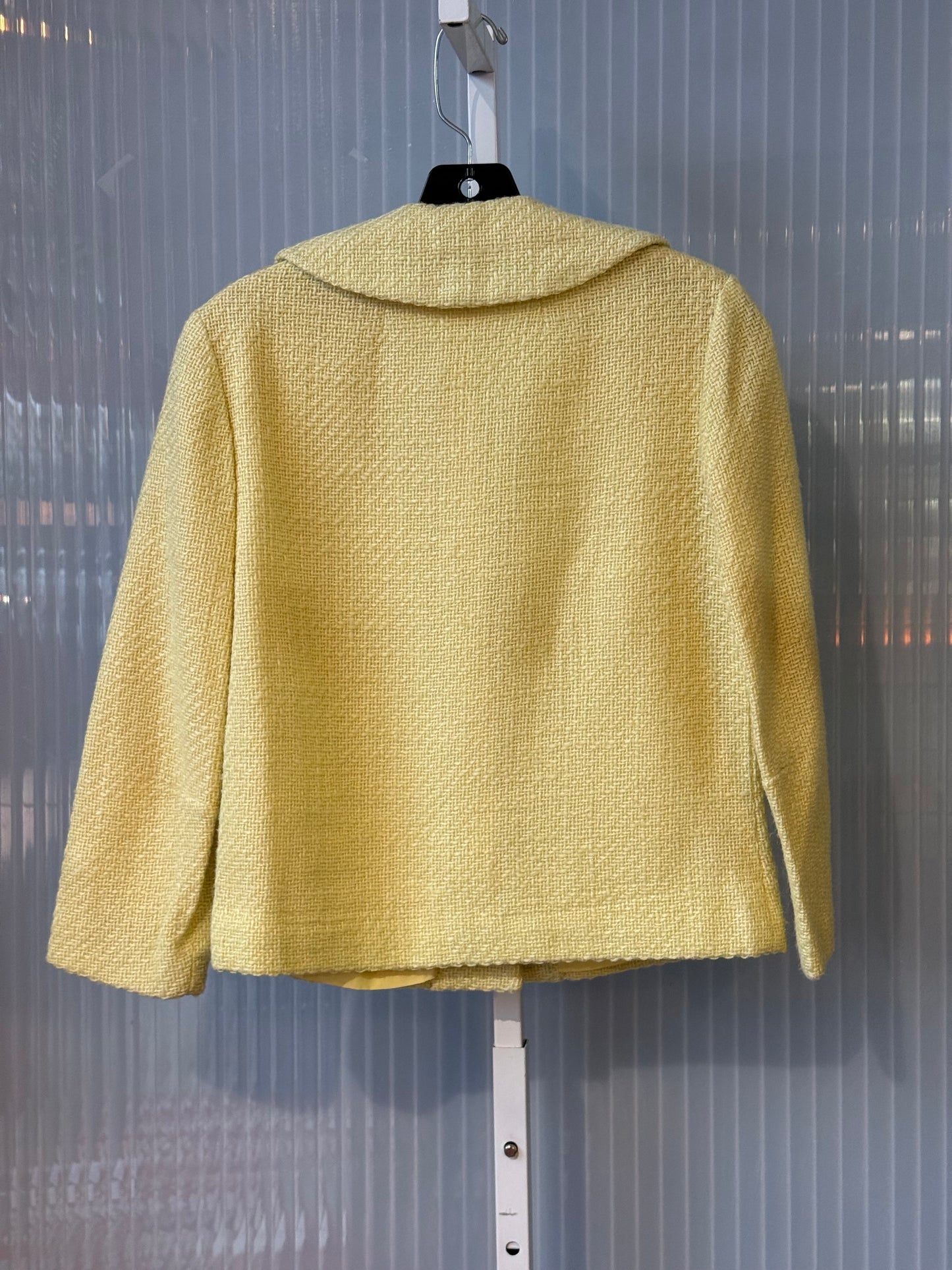 1970s Yellow Knit Blazer & Skirt Set with Fabulous Buttons
