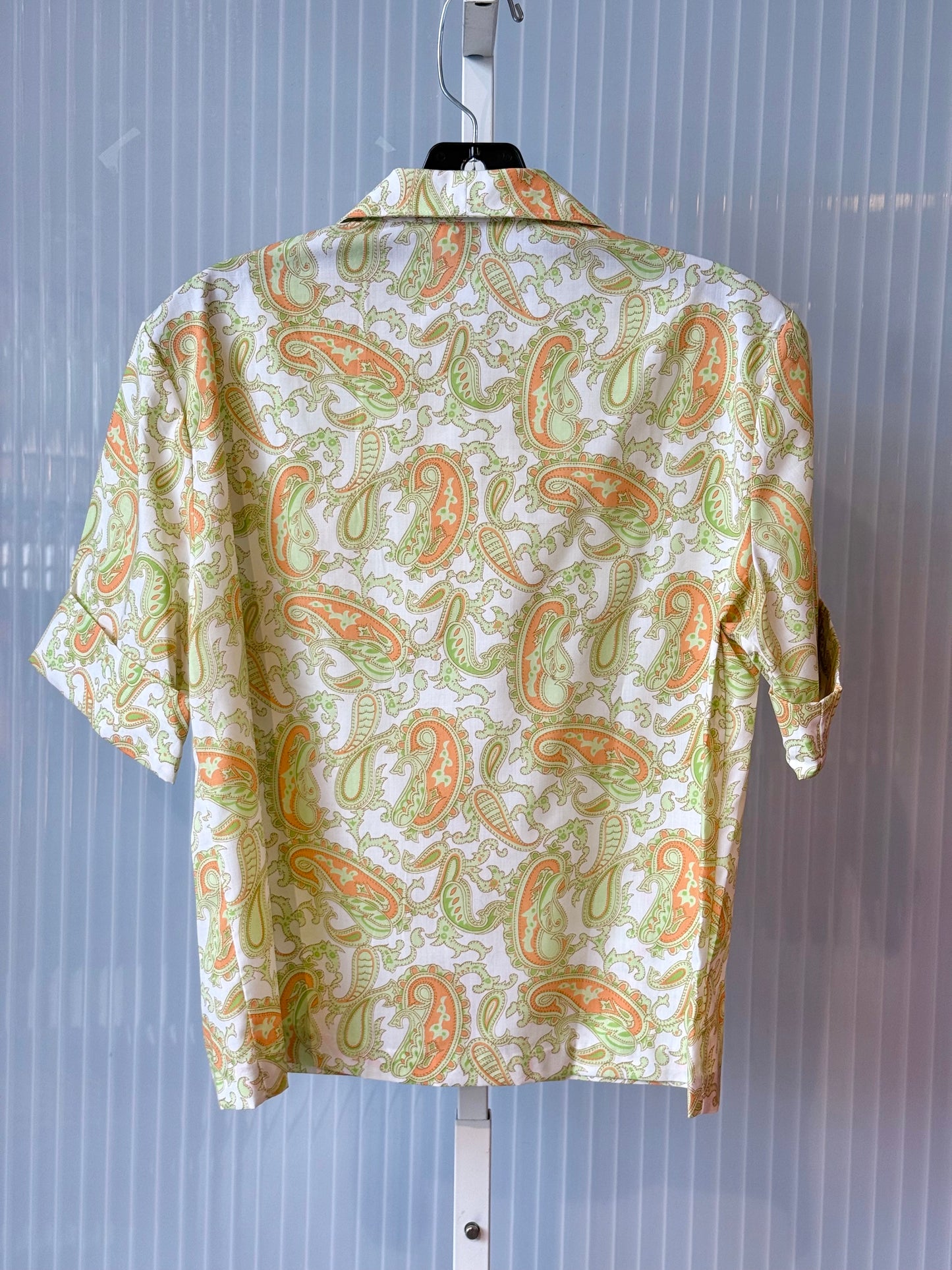 1970s Green & Orange Paisley Short Sleeve Collared Shirt