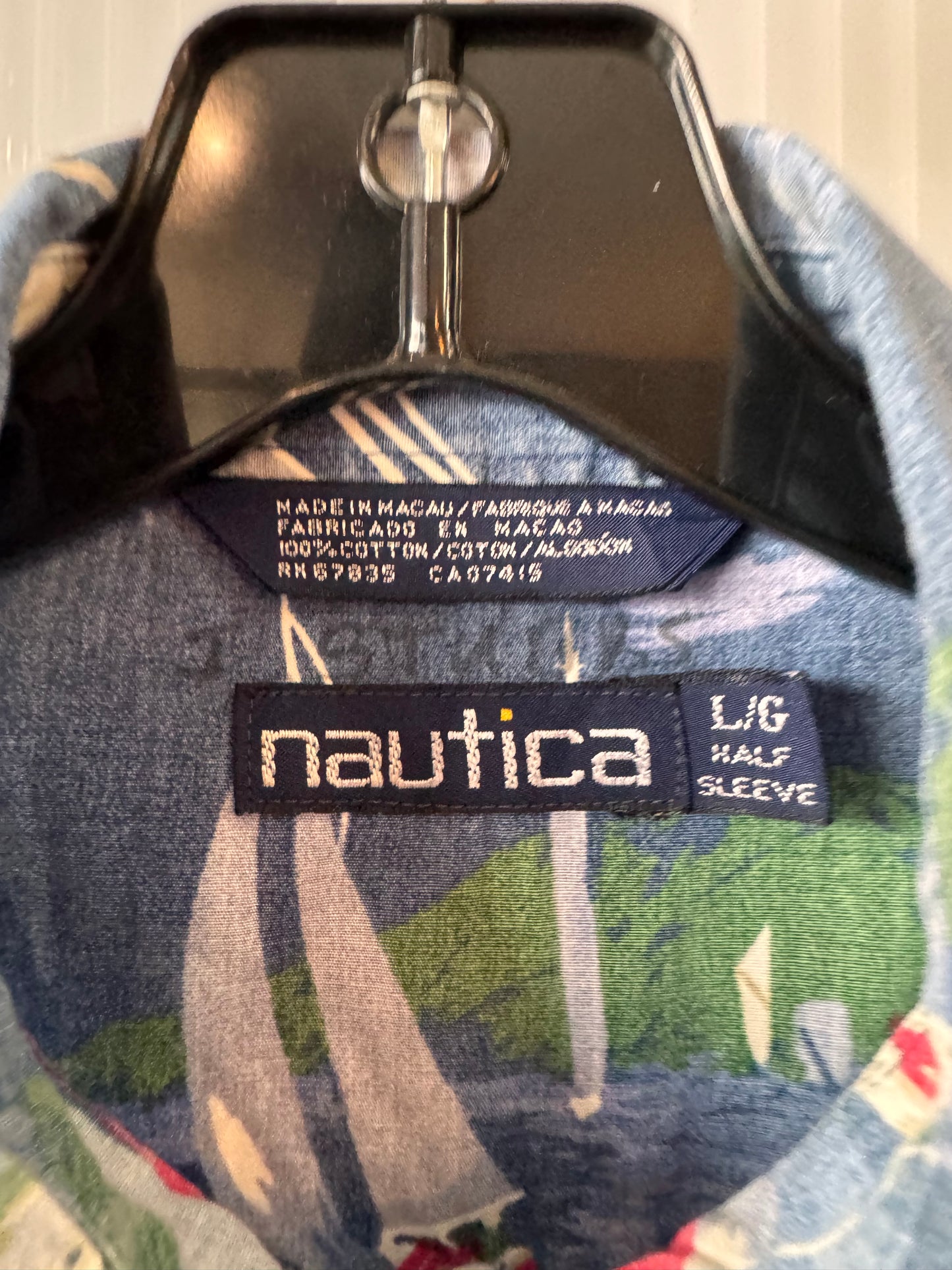 1990s Blue Sailboat Button Down Shirt