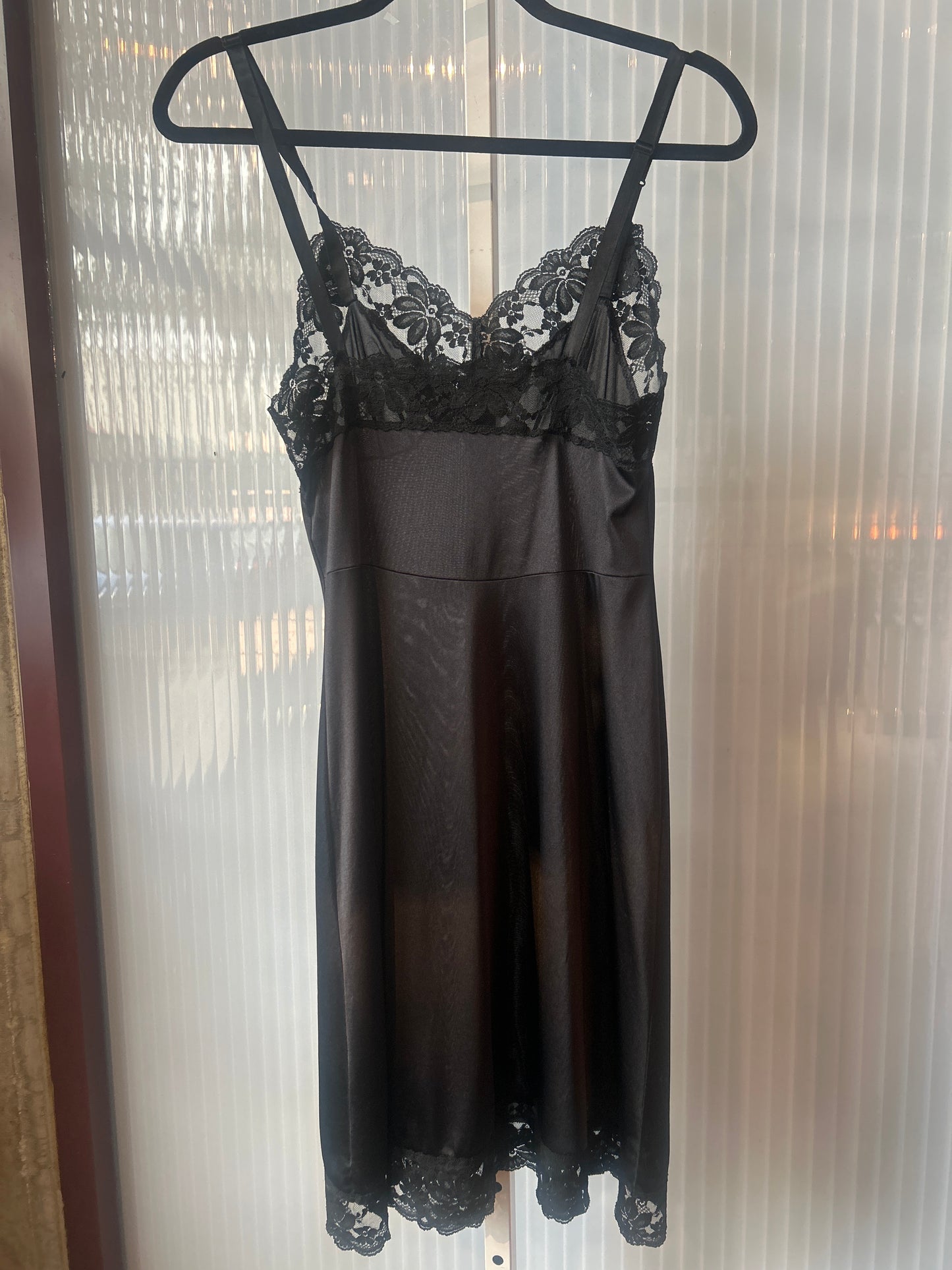 1970s Black Floral Slip
