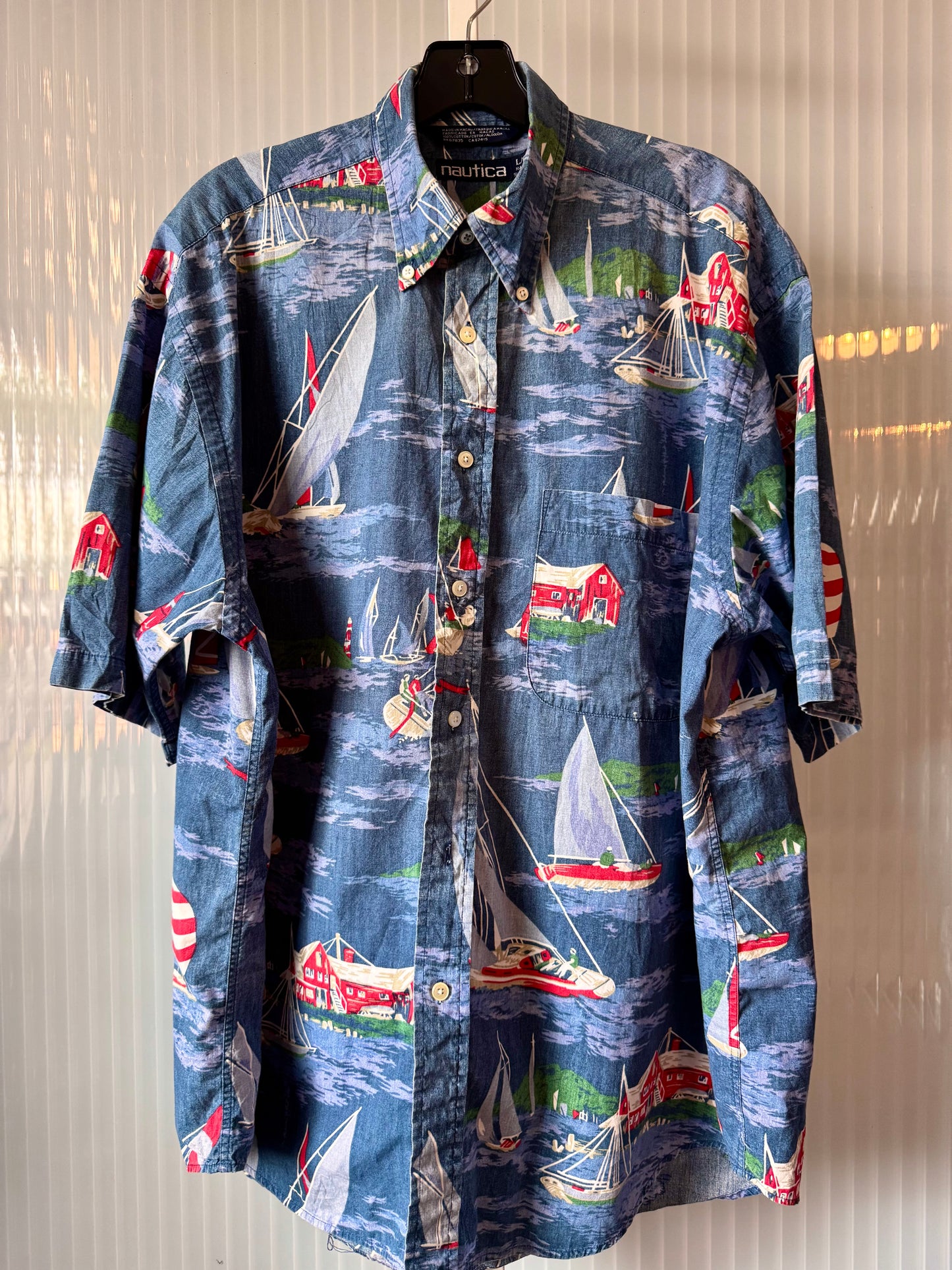 1990s Blue Sailboat Button Down Shirt