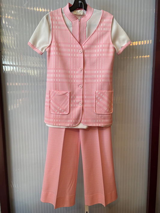 1970s Pink and White Check Vest, Top, & Pants Set