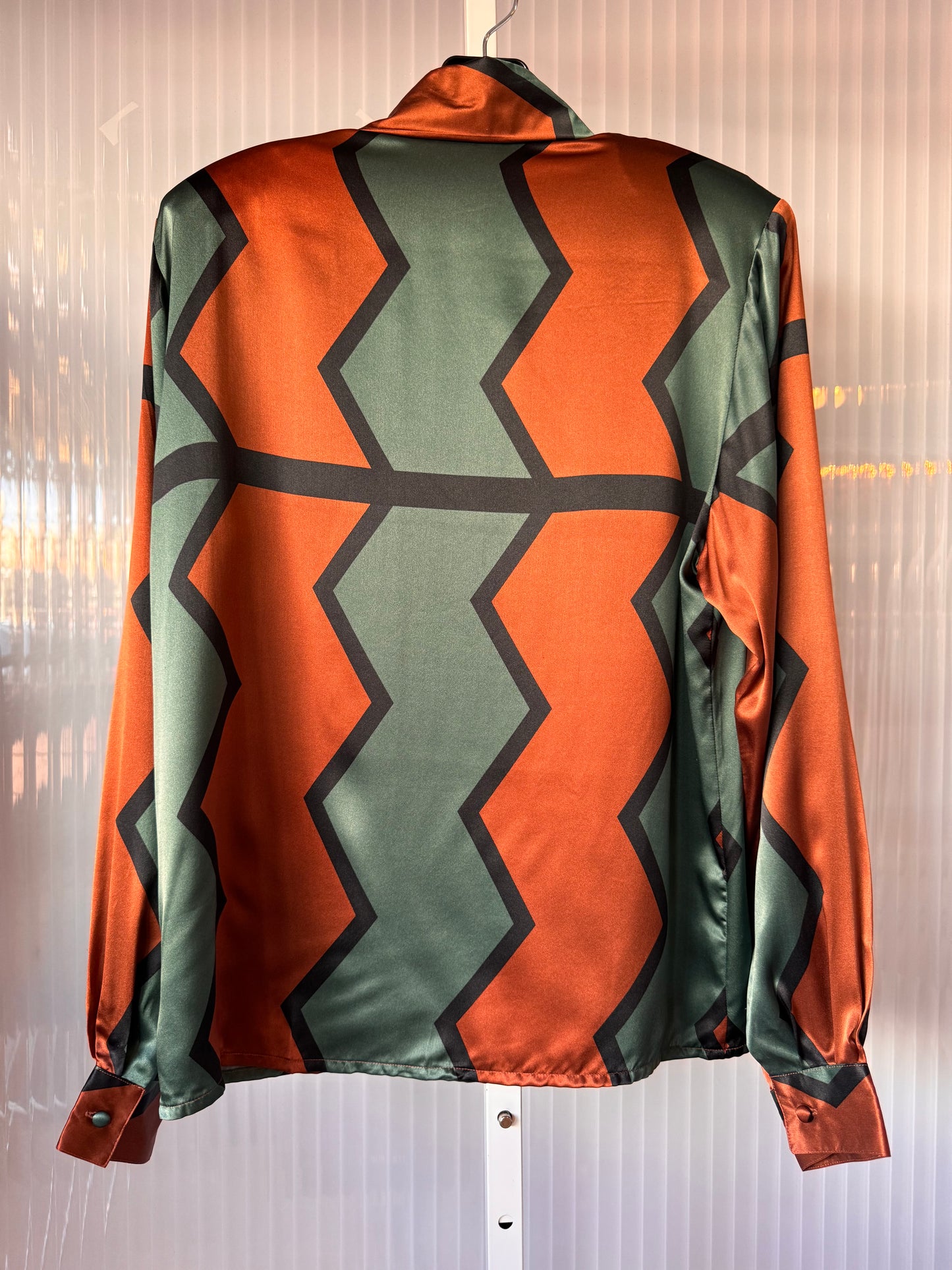 1990s Green & Orange Silk Blouse