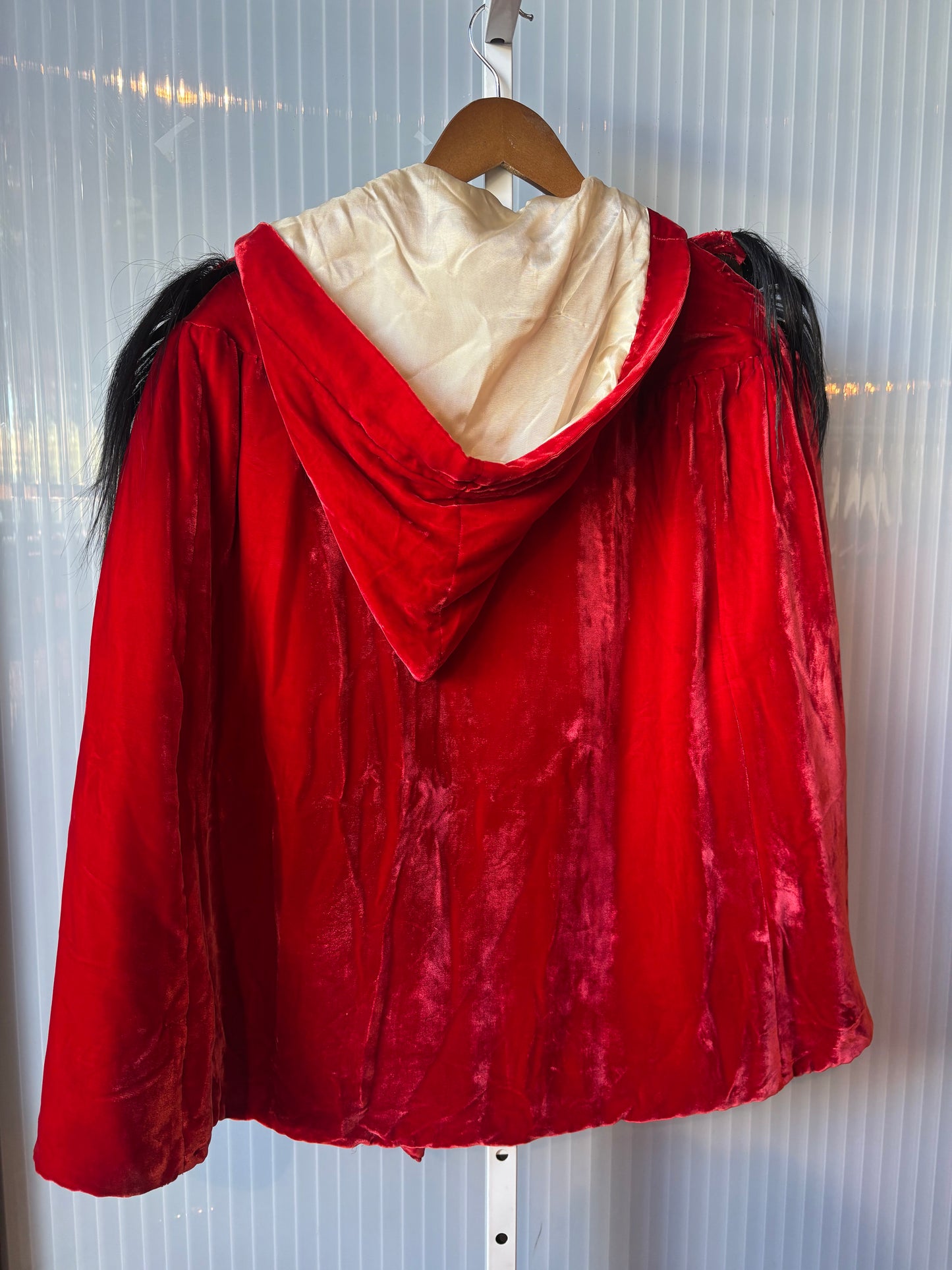 Red Velvet Cape w/ Black Hair Epaulets and Hood