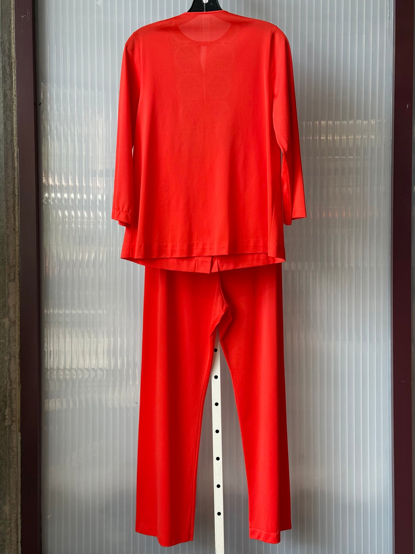 1970s Red-Orange 2-Piece Pajama Set with Embroidered Yoke
