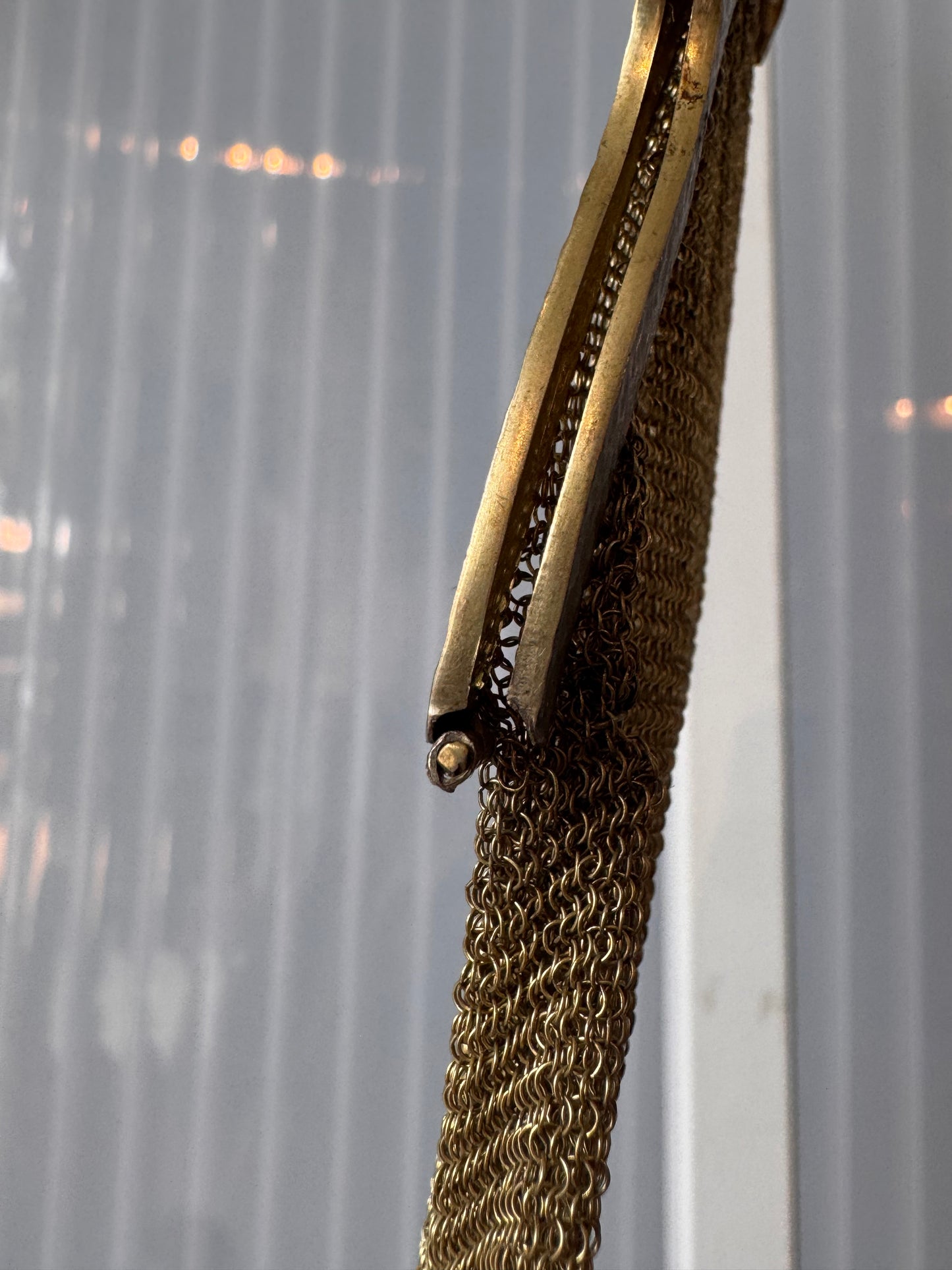 1930s Gold Tone Art Deco Mesh Evening Bag