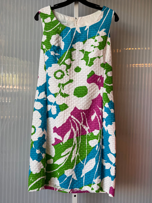 1960s Multicolor Hawaiian Print Quilted Shift Dress