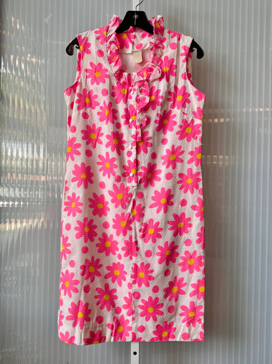 1960s Bright Pink & White Floral Mod-Style Dress