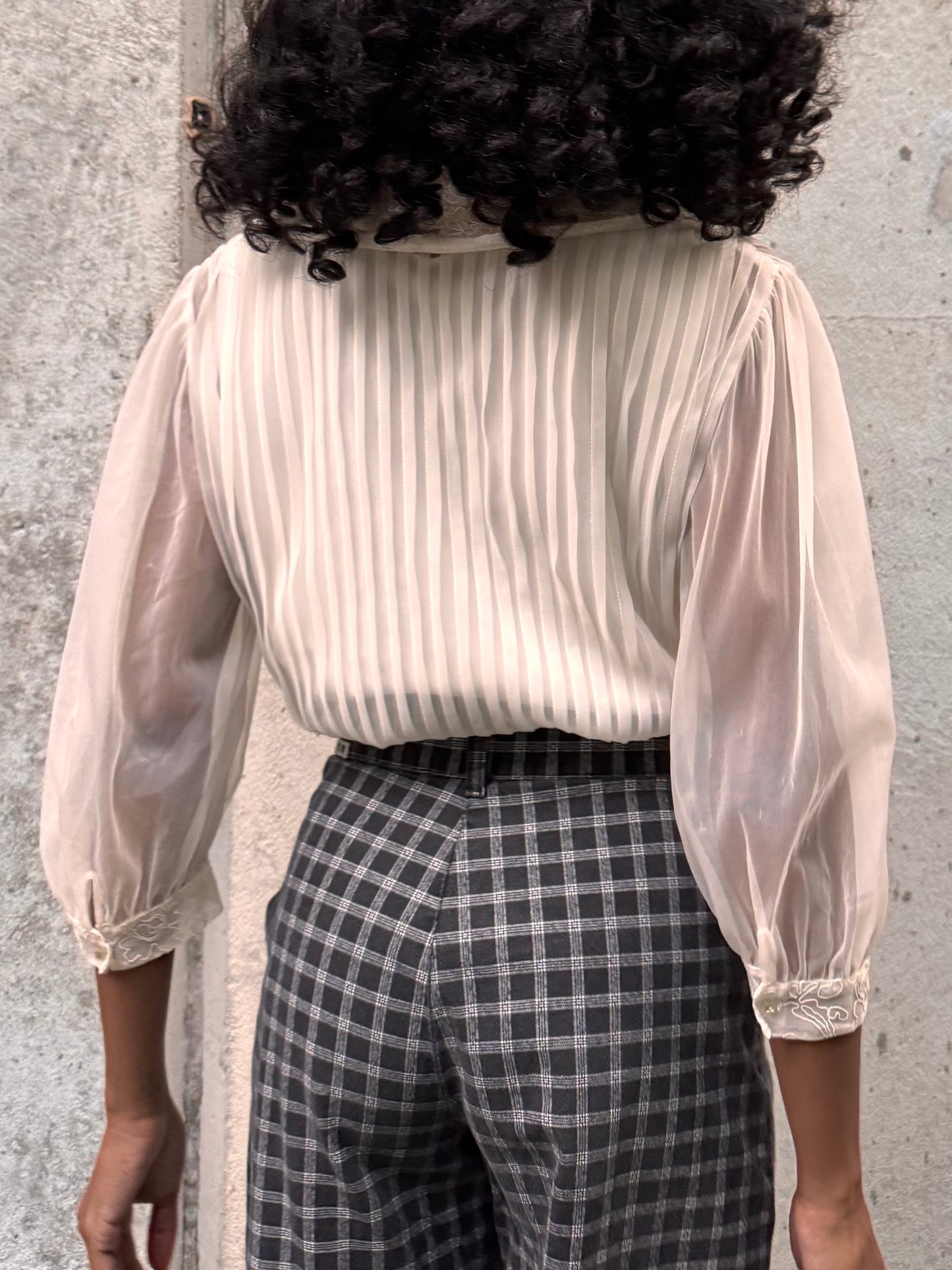 1950s White Sheer 3/4-Sleeve Pintuck Blouse