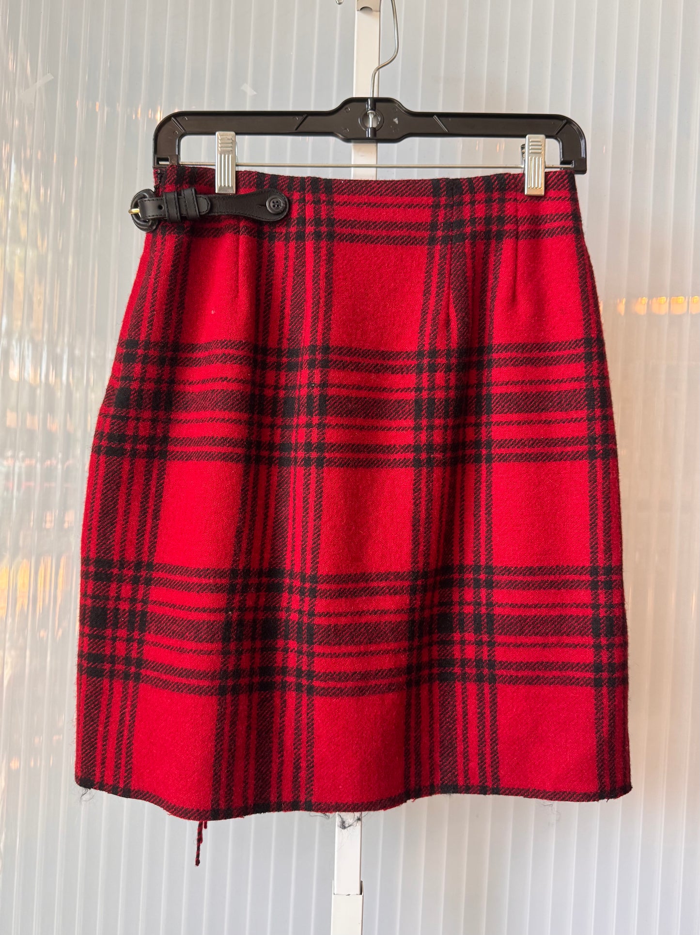 1990s Red & Black Plaid Wool-Blend Kilt Skirt