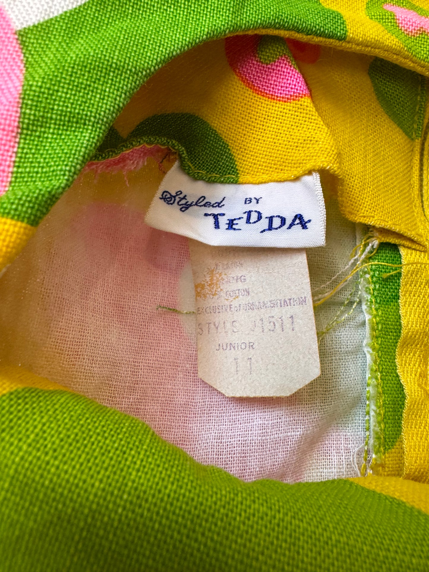 1960s Yellow Pink & Green Flower Power Dress
