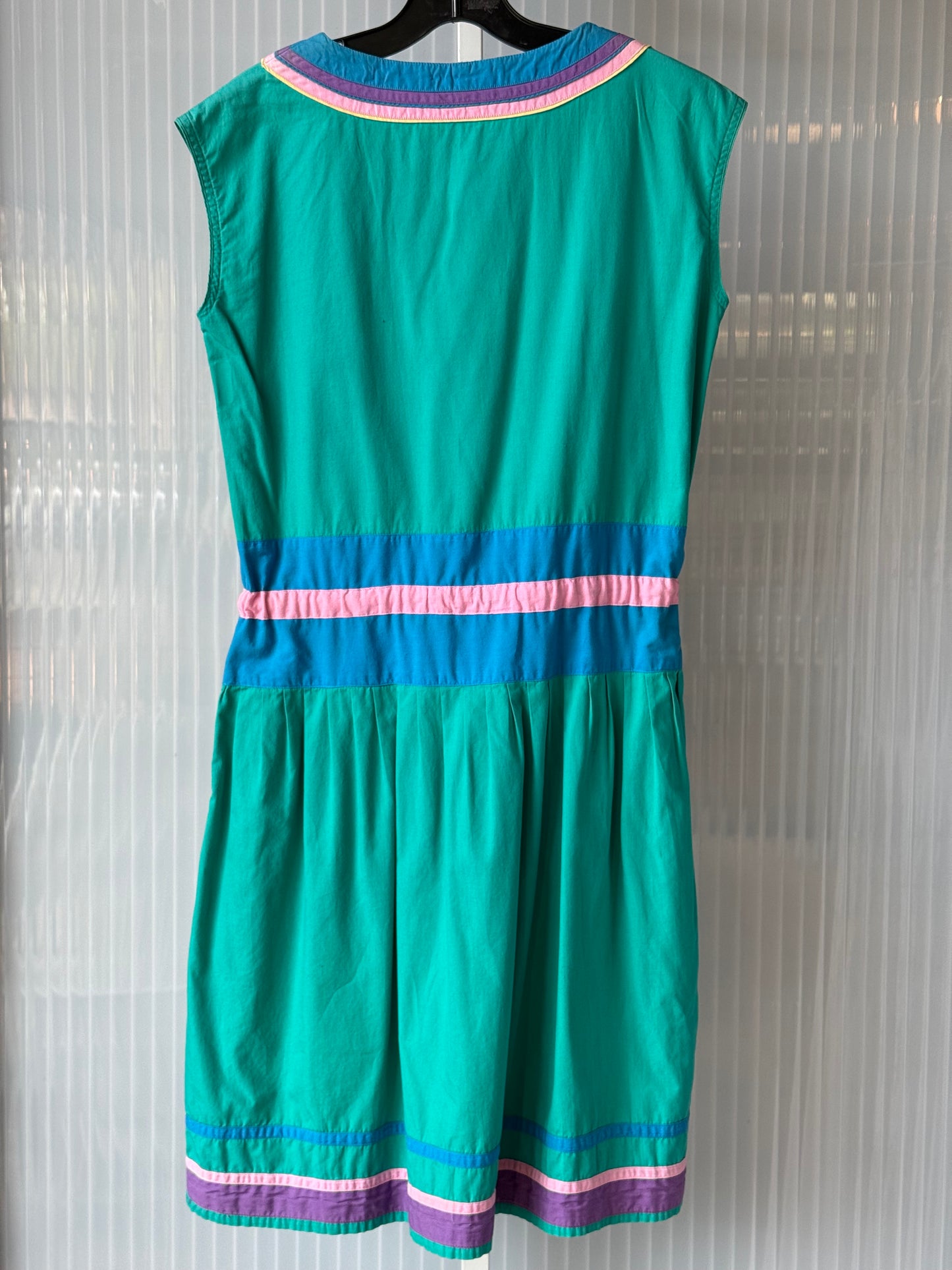 1980s Pastel Cotton Cinch Waist Sleeveless Dress