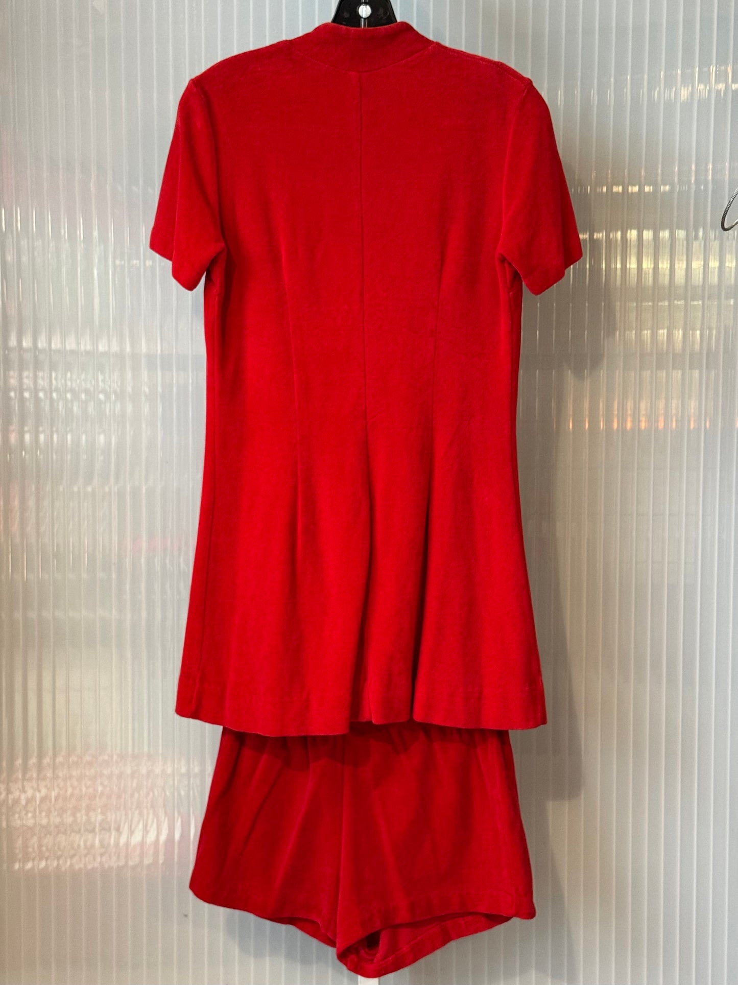 1970s Red Fleese Shorts and Button-Up Top Set